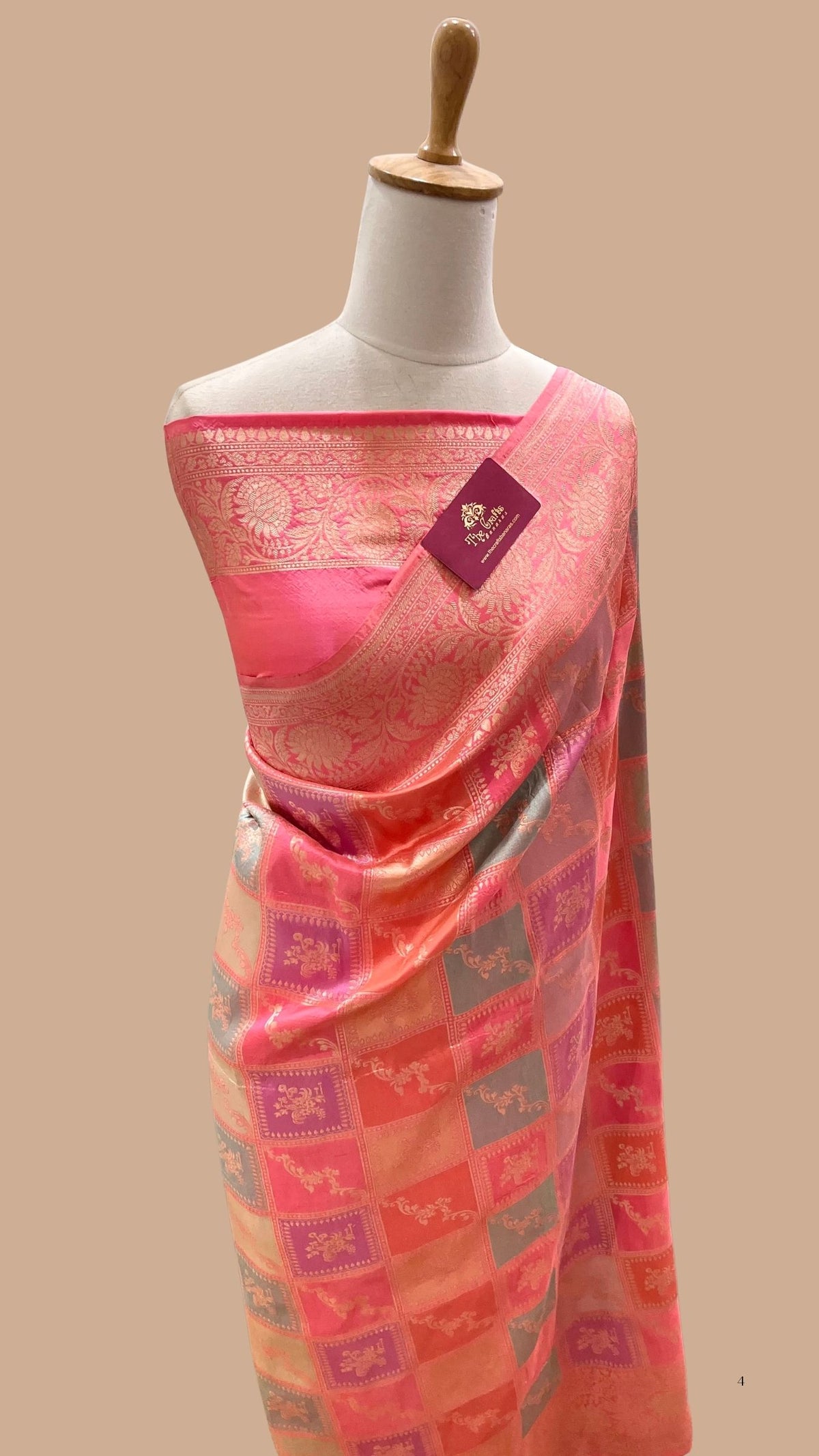 Rangkat Pure Katan Silk Handloom Banarasi Saree - Jaal work with meenakari