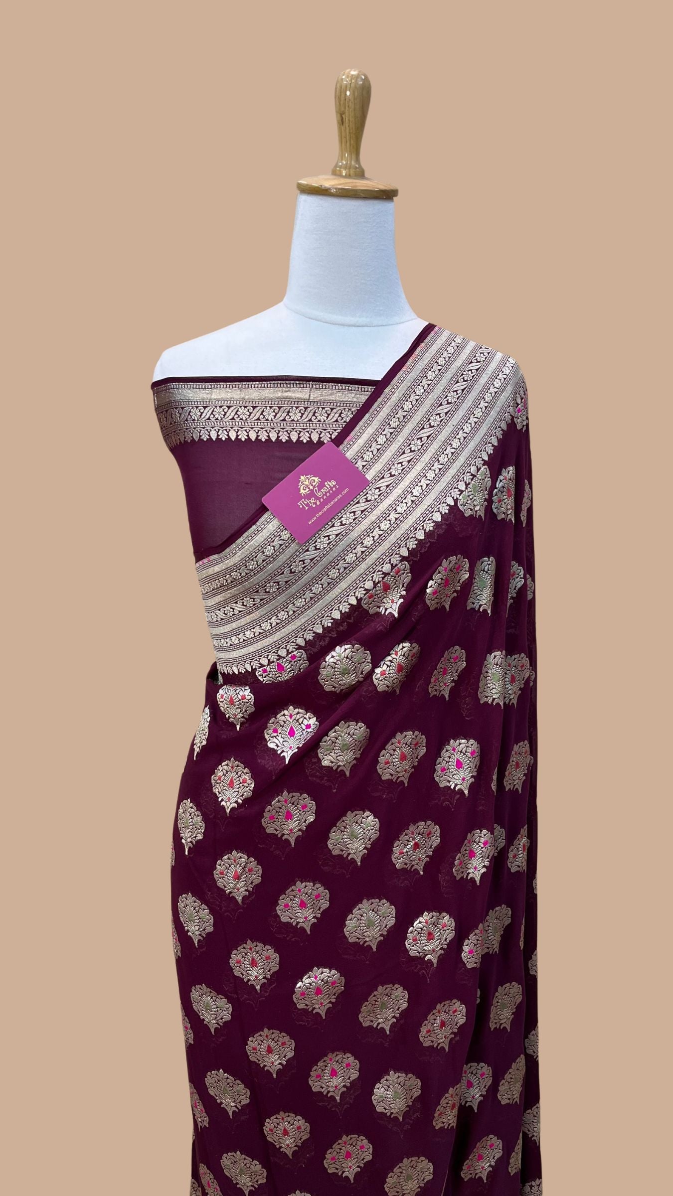 Khaddi Georgette Handloom Banarasi Saree - Jaal with Meenakari