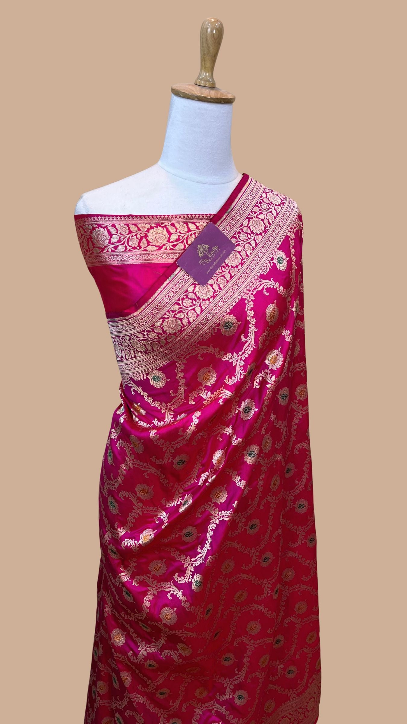 Pure Katan Silk Handloom Banarasi Saree - Jaal With Meenakari