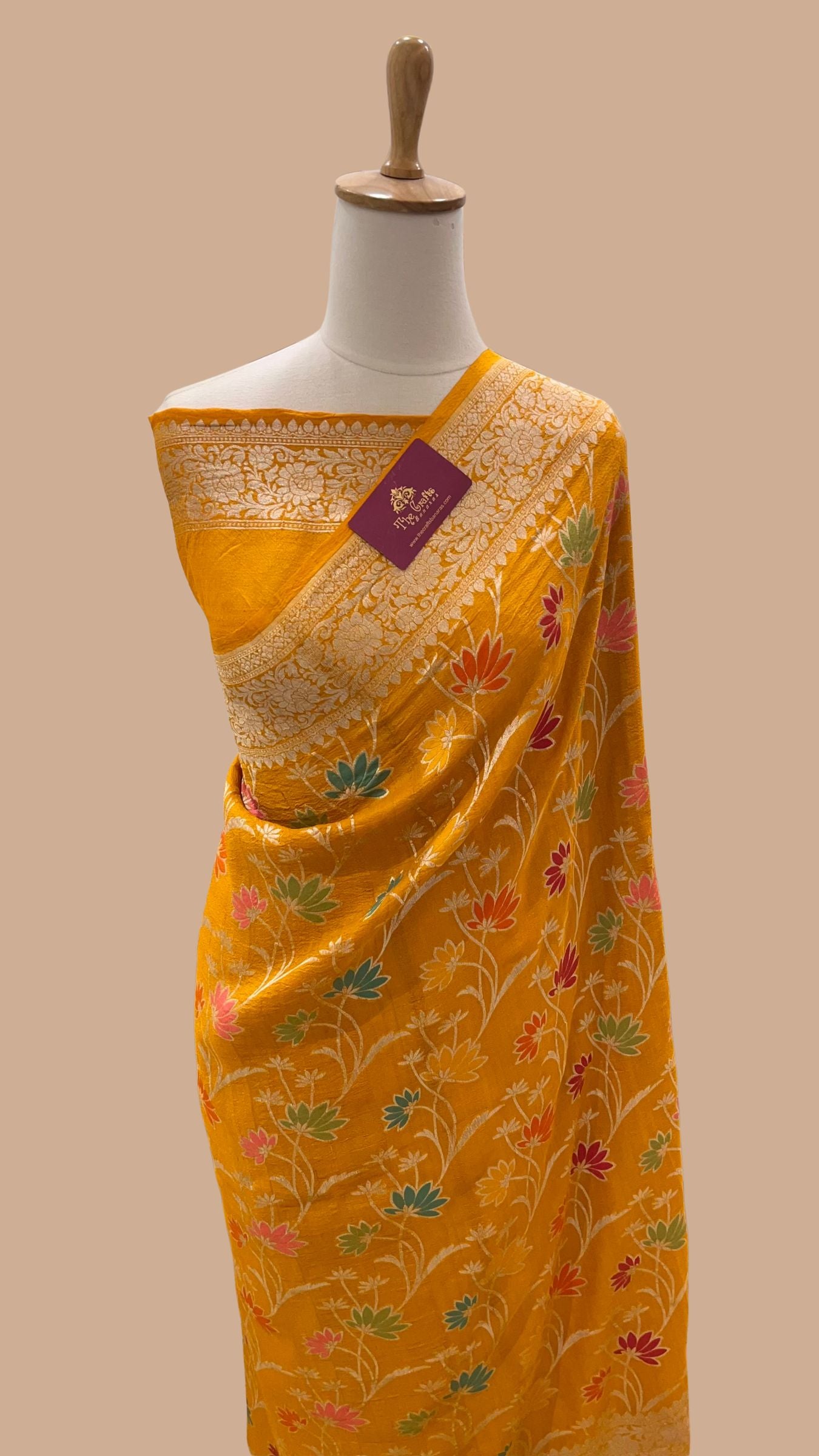 Khaddi Georgette Handloom Banarasi Saree - Jaal with Meenakari