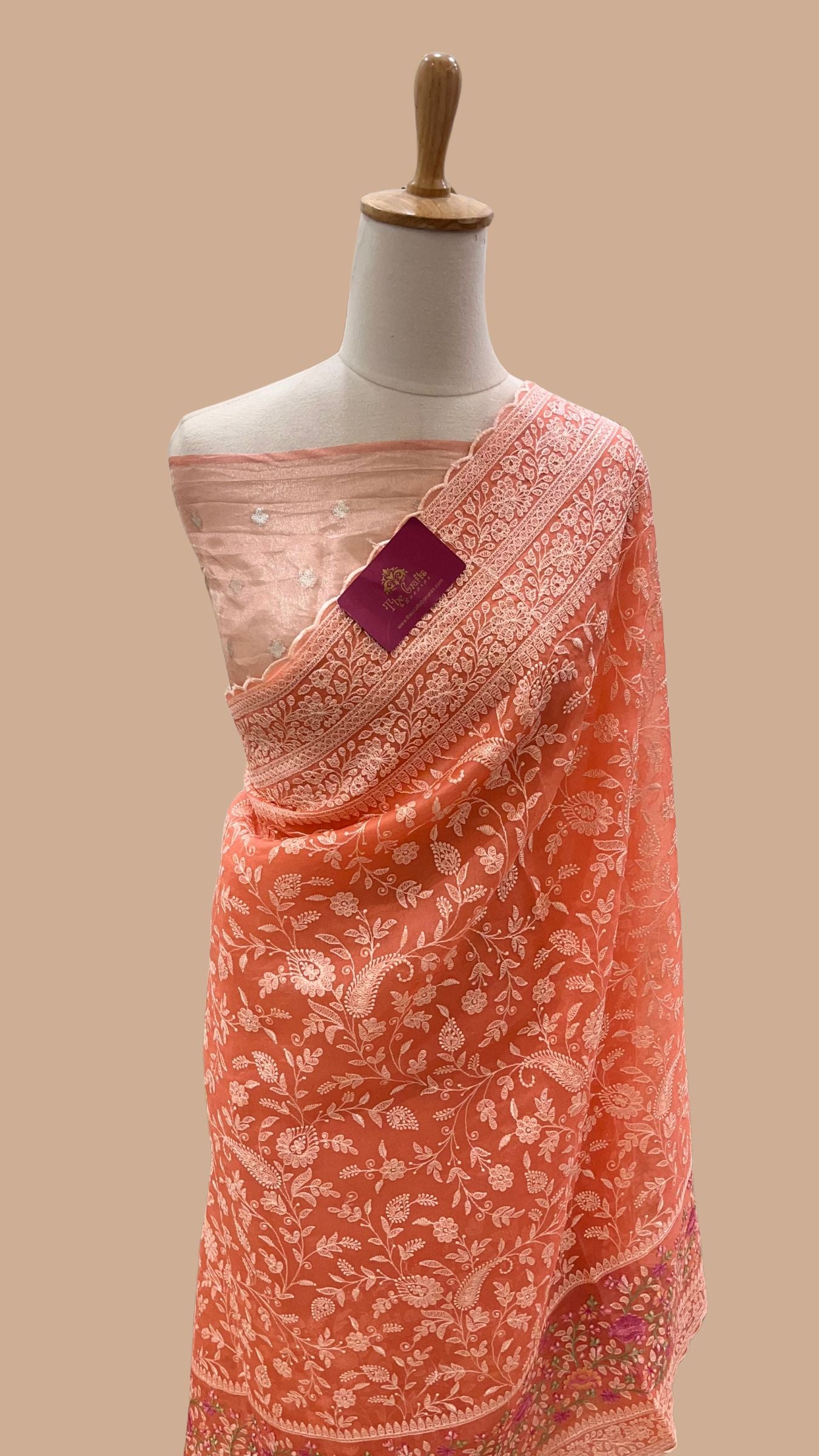 Pure Organza Silk Chikankari Handloom Banarasi Saree