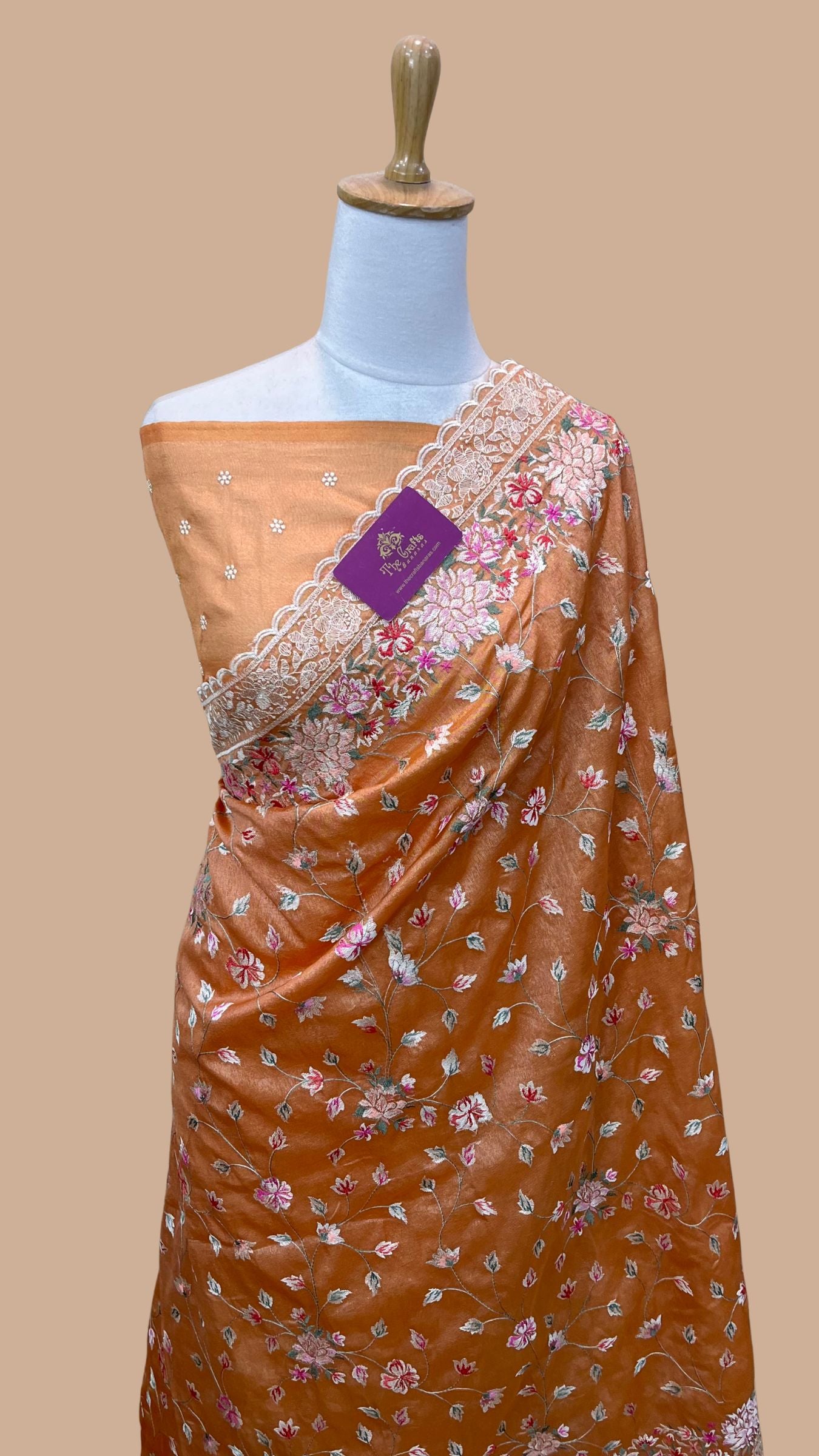 Pure Tissue Silk Banarasi Saree - Chikankari all over