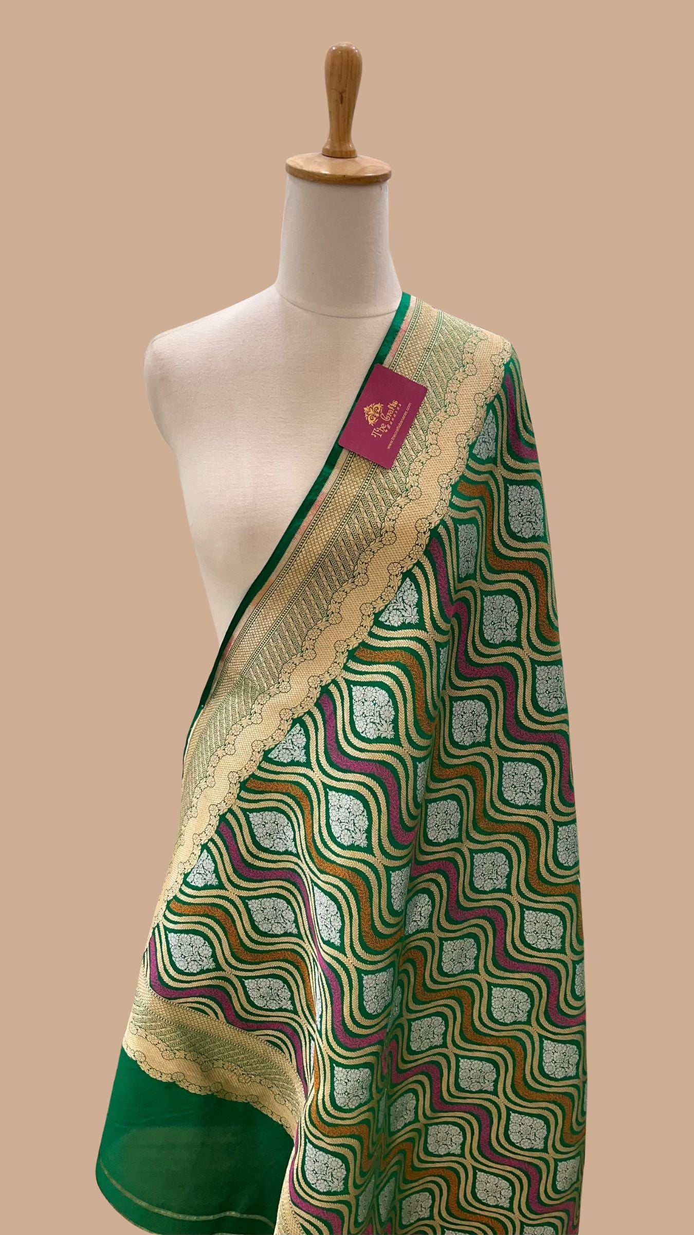 Pure Katan Silk Banarasi Handloom Dupatta - Jaal with  meenakari