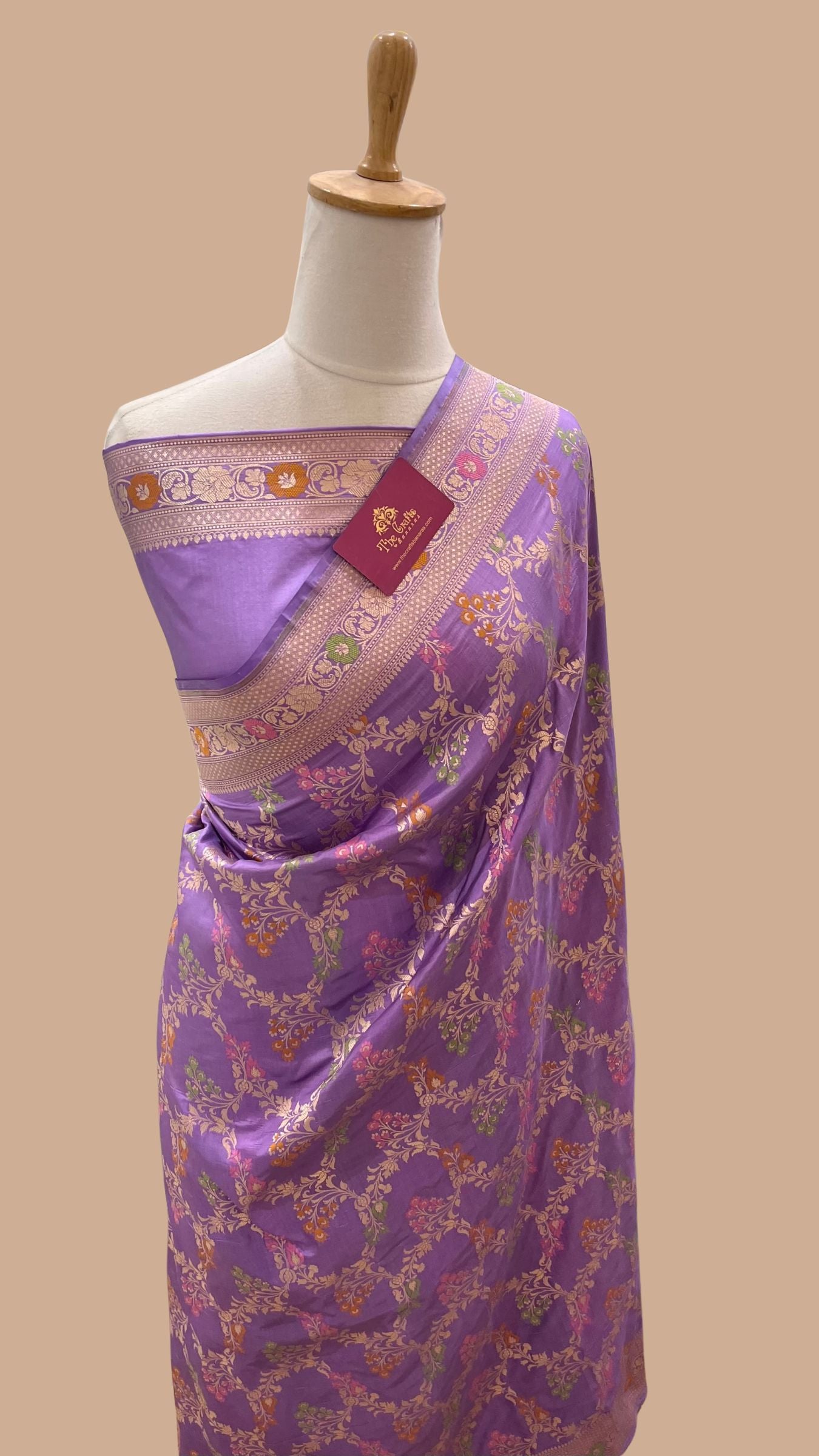 Pure Katan Silk Handloom Banarasi Saree - Jaal With Meenakari