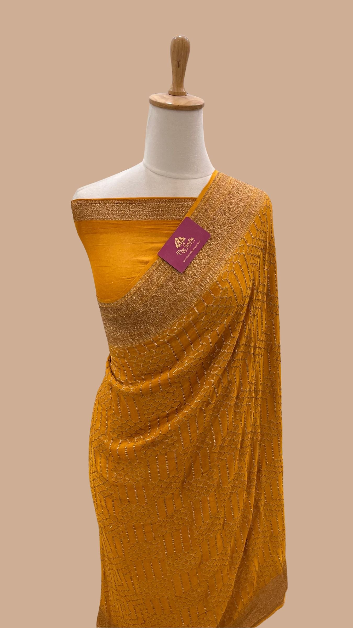 Khaddi Georgette Banarasi Saree - Antique Zari
