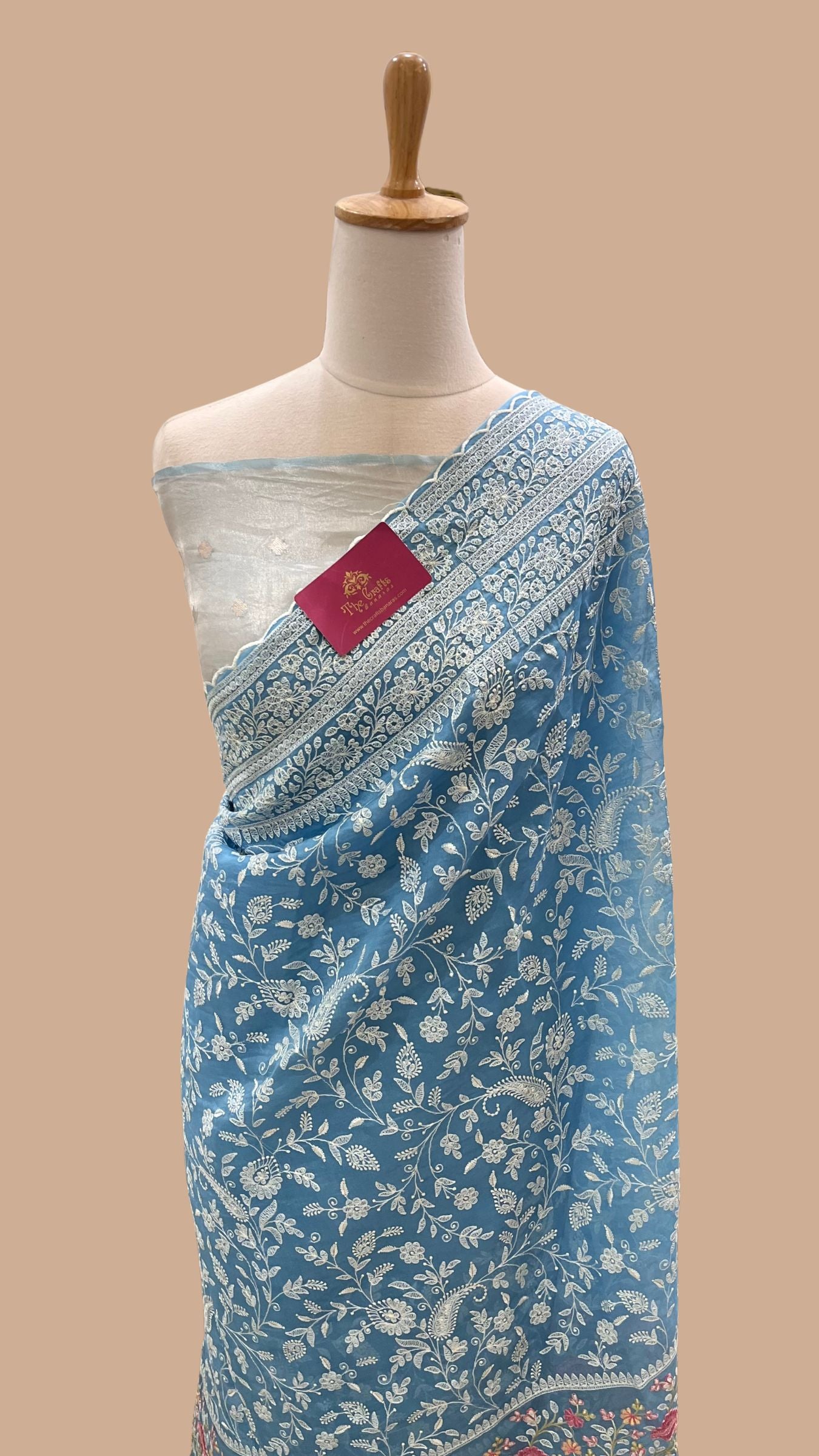 Pure Organza Silk Chikankari Handloom Banarasi Saree