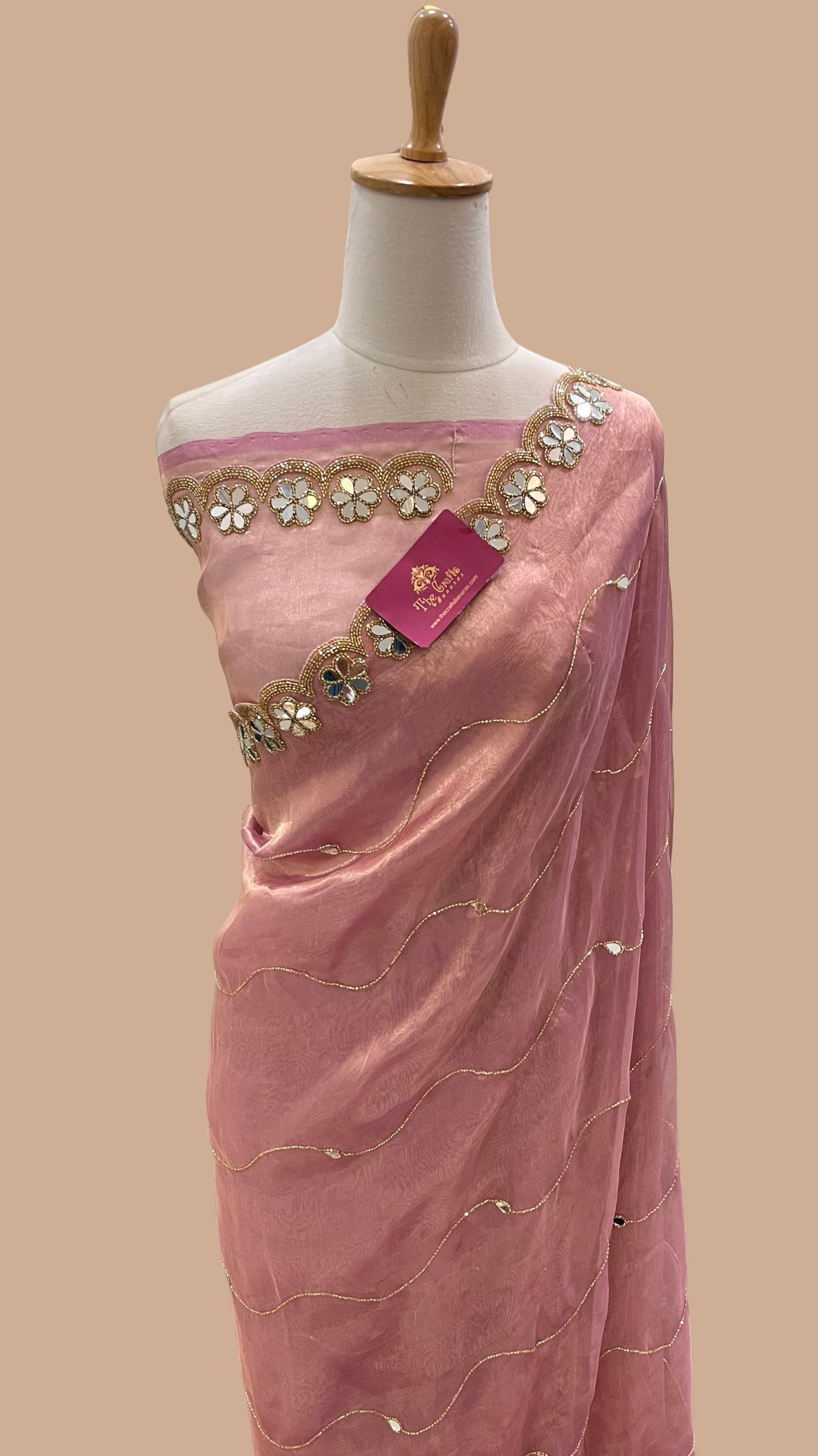 Pure Tissue Silk Banarasi Saree - with Mirror, Cut Dana & Scallop Handwork