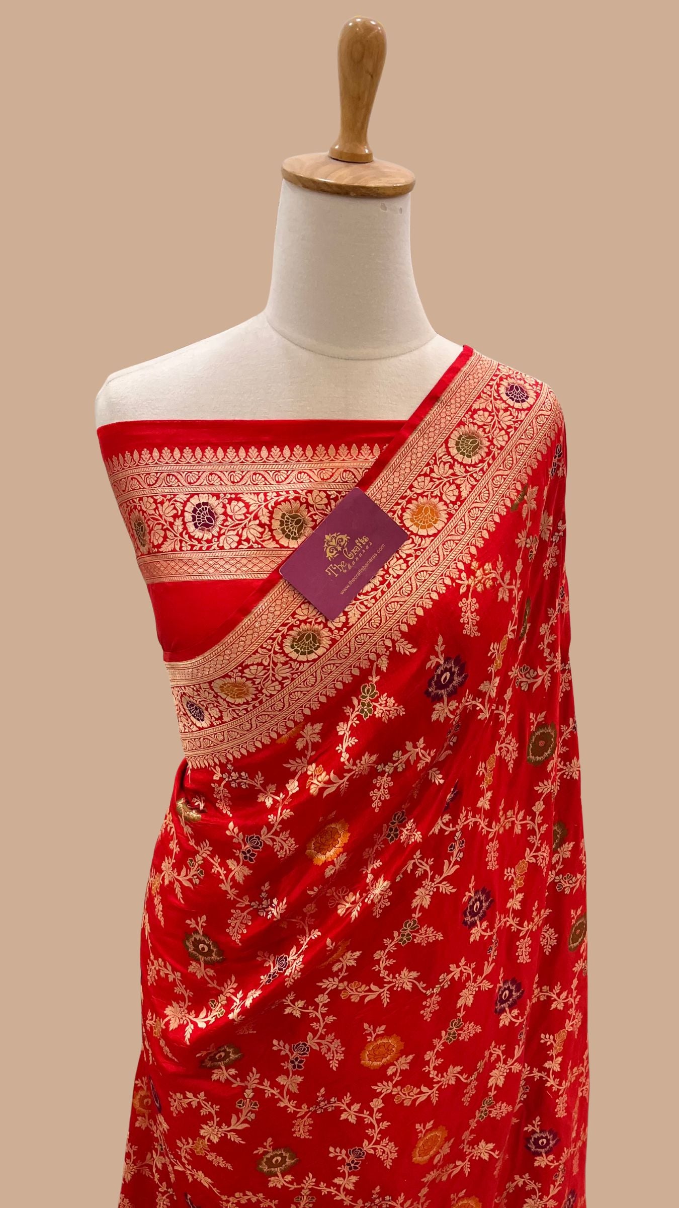 Pure Katan Silk Handloom Banarasi Saree - Jaal With Meenakari