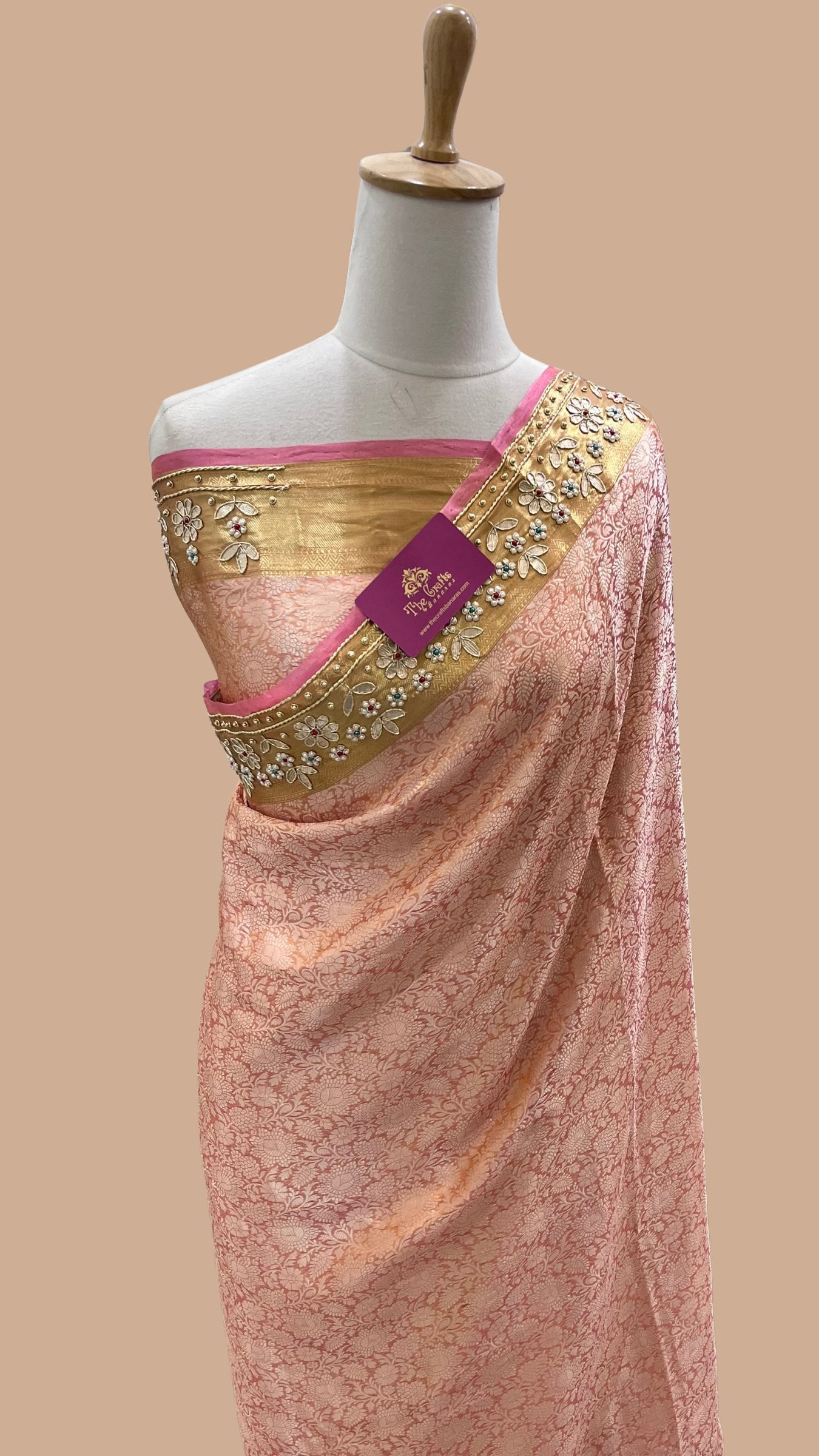 Pure Tissue Brocade Banarasi Saree - with Gota Patti, Cut Dana & Zardozi Handwork