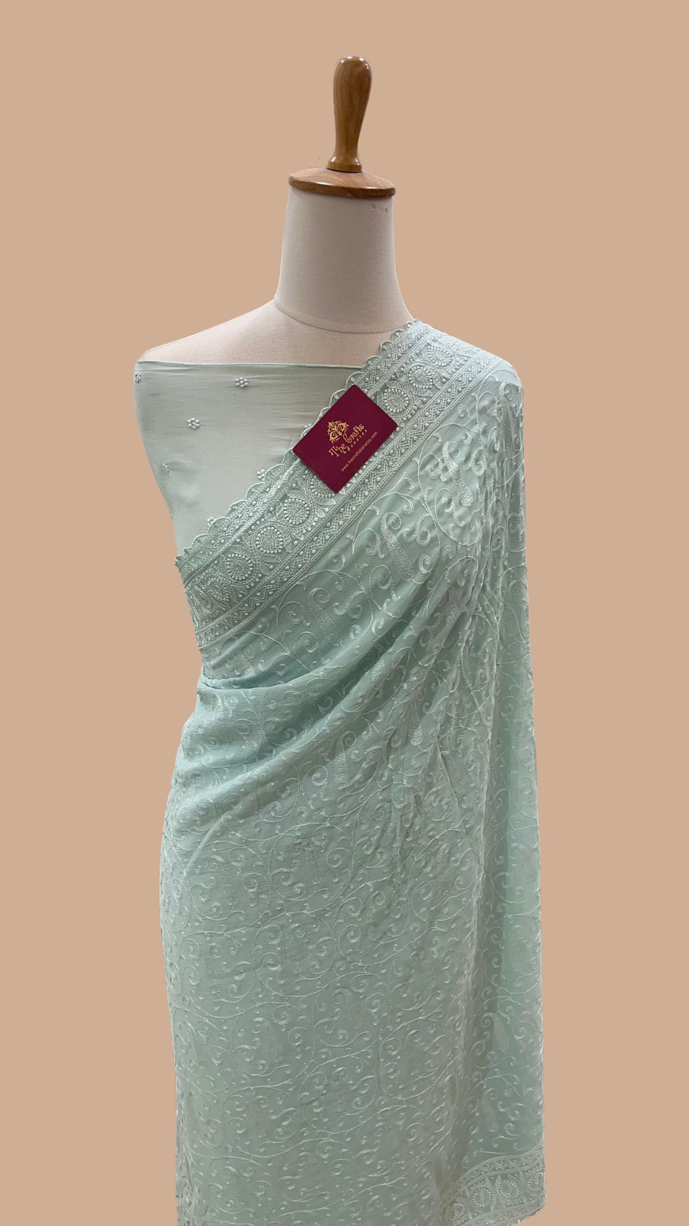 Pure Georgette Chikankari Handloom Banarasi Saree