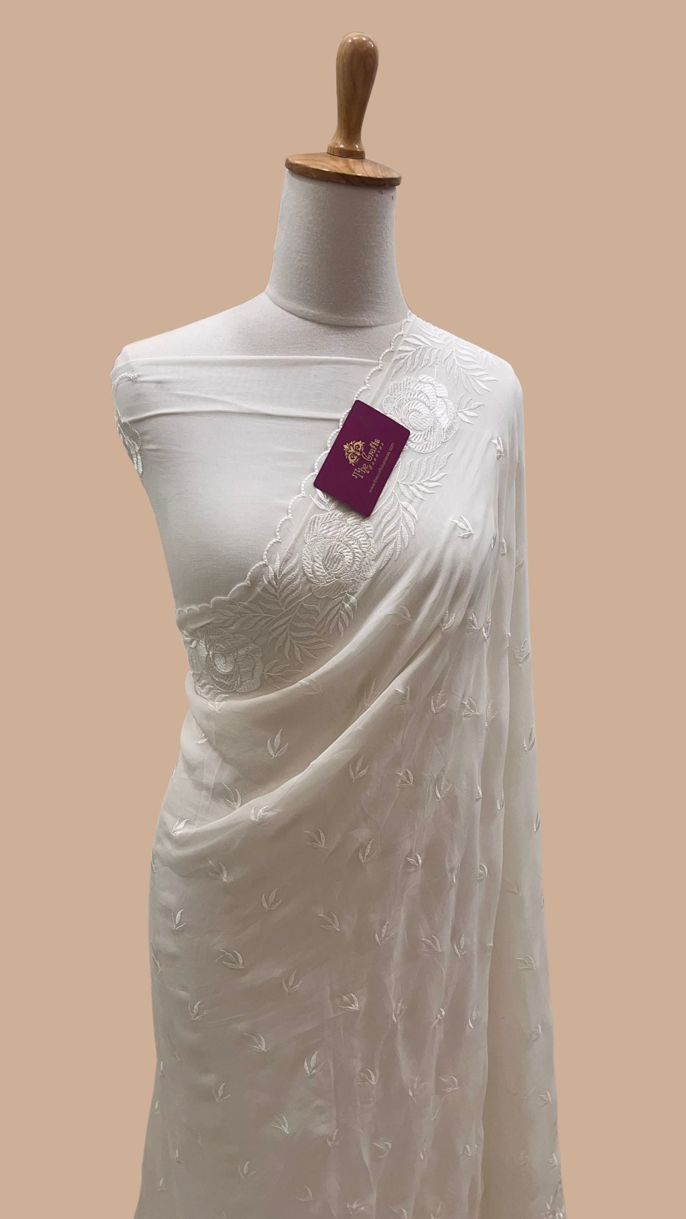 Pure Georgette Chikankari Handloom Banarasi Saree
