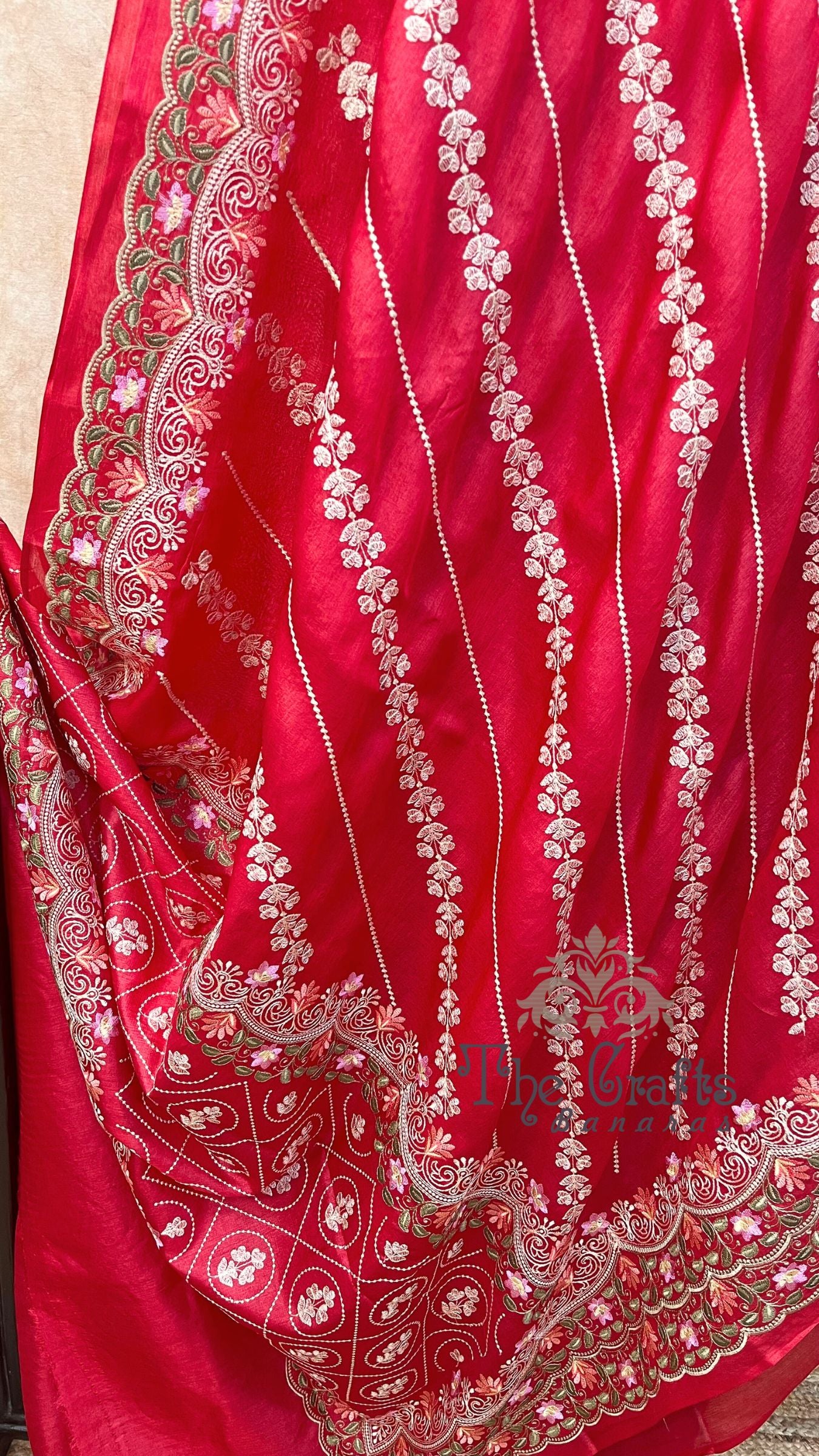 Pure Tussar Silk Chikankari Handloom Banarasi Saree