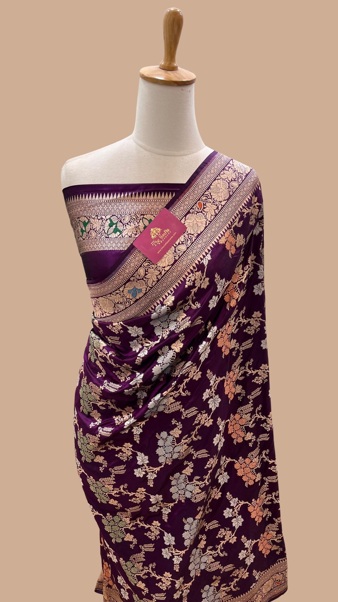 Pure Katan Silk Handloom Banarasi Saree - Jaal work with Meenakari