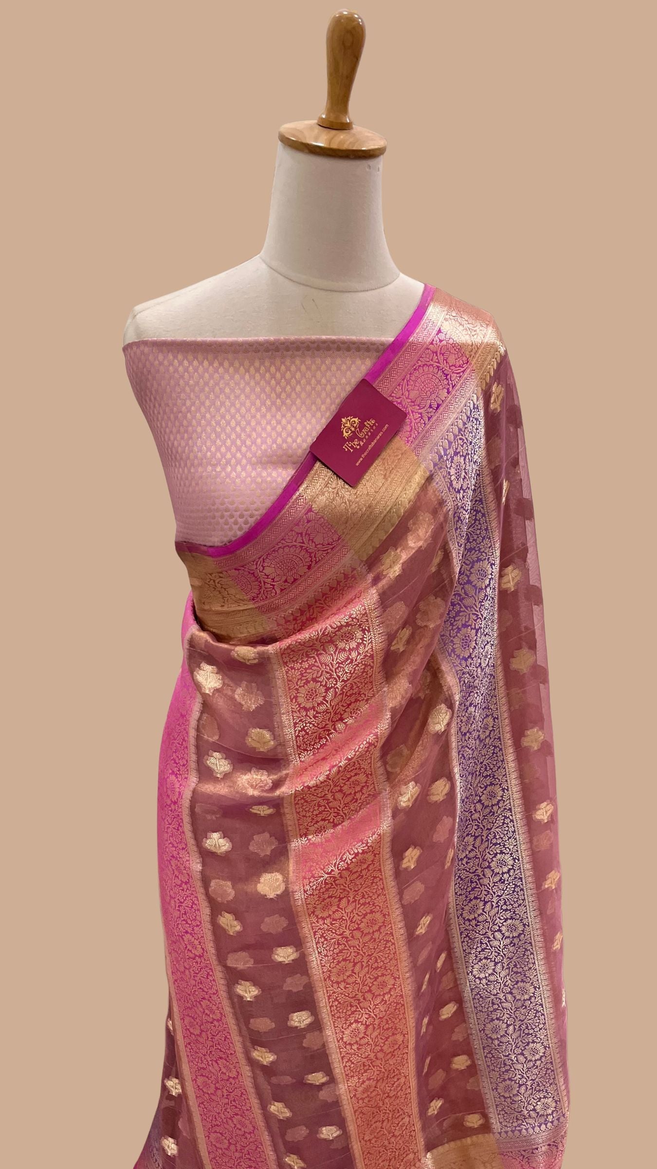 Pure Chiniya Tissue Silk Banarasi Saree - Multicolour Stripe