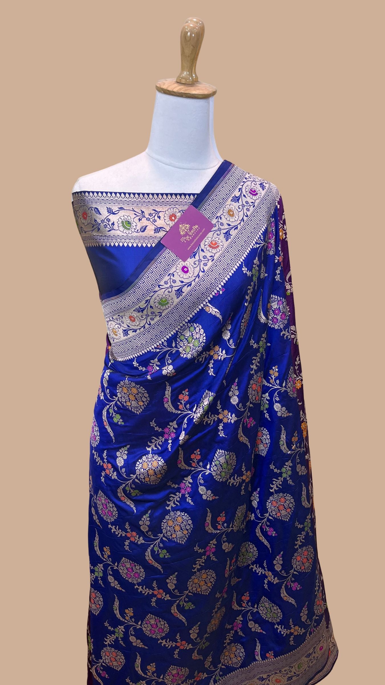 Pure Katan Silk Handloom Banarasi Saree - Jaal With Meenakari