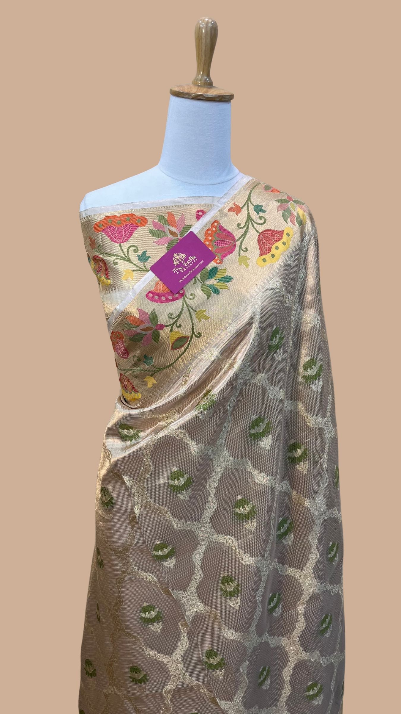 Pure Zari Kota Tissue Silk Handloom  Banarasi Saree - Meenakari