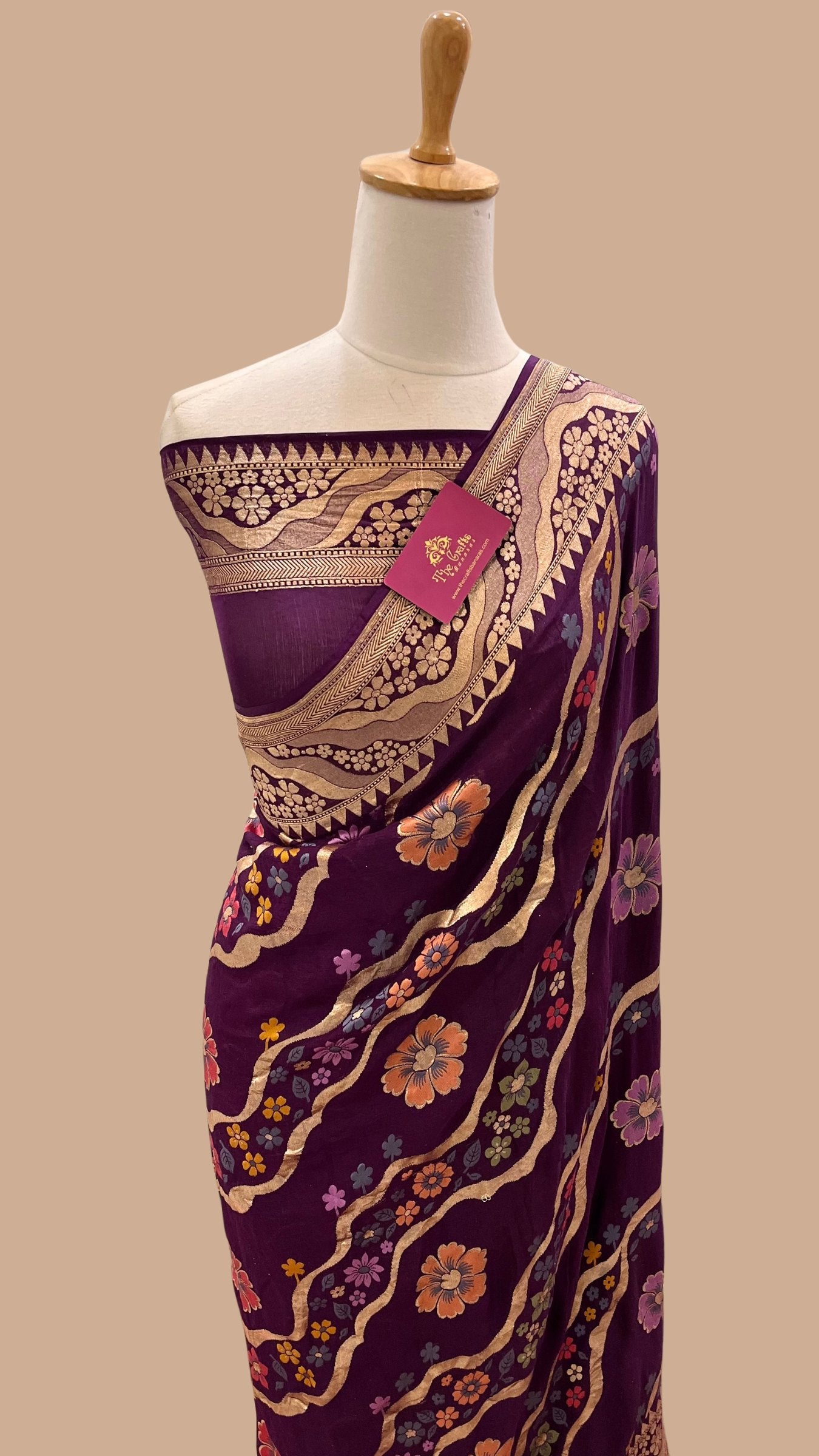 Khaddi Georgette Handloom Banarasi Saree - Jaal with Meenakari