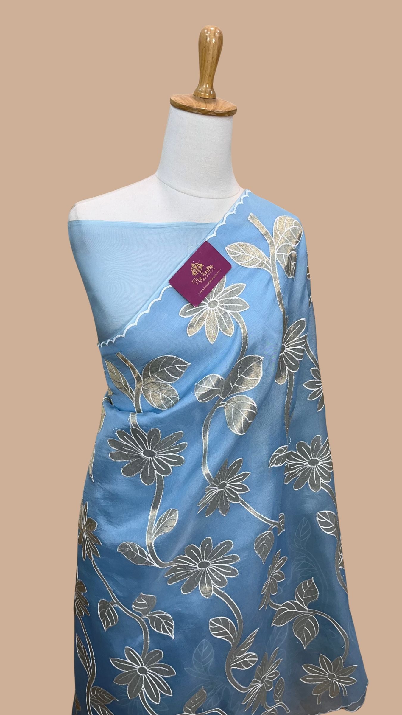 Pure Kora Organza Silk Banarasi Saree - Chikankari all over