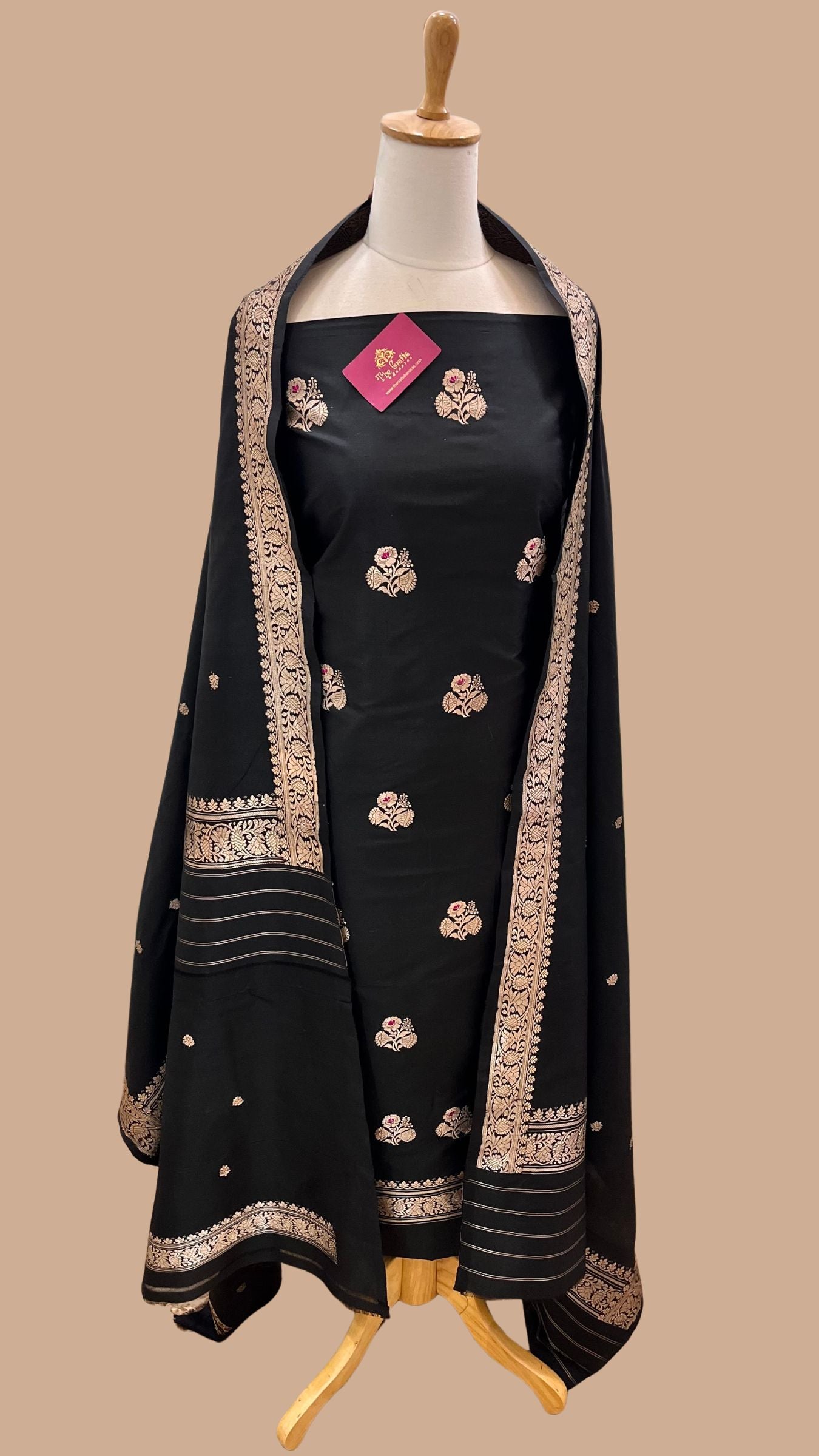 Pure Katan Silk Handloom Banarasi Dress Material - with kadhua motis