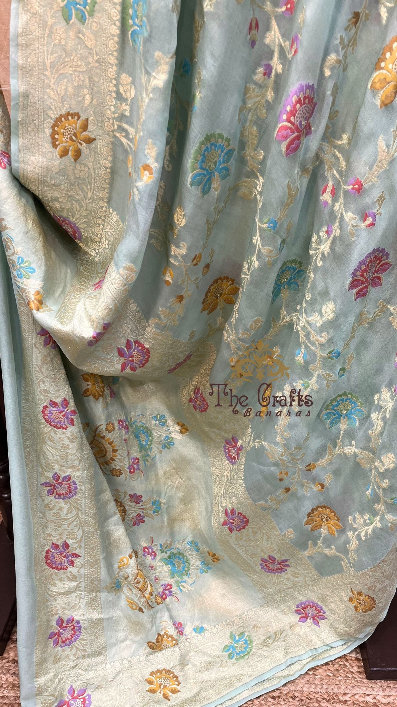 Khaddi Georgette Handloom Banarasi Saree - Jaal with Meenakari