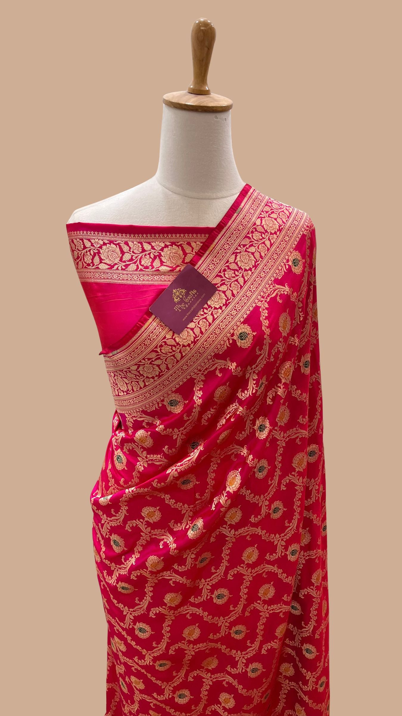 Pure Katan Silk Handloom Banarasi Saree - Jaal With Meenakari