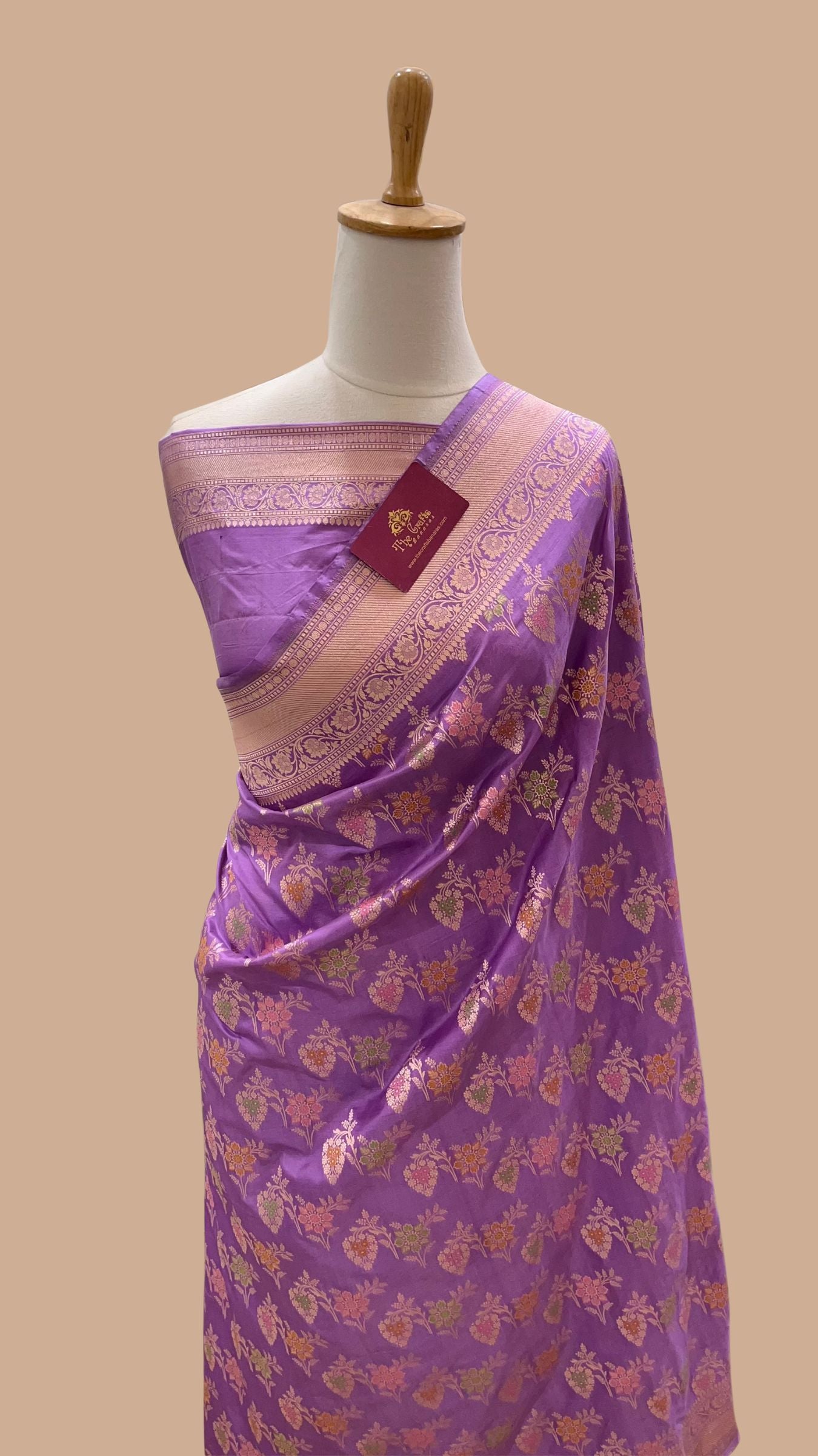 Pure Katan Silk Handloom Banarasi Saree - Jaal With Meenakari