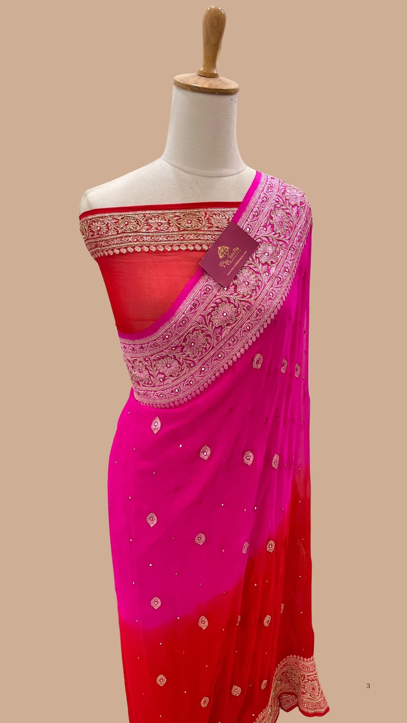 Pure Georgette Handloom Banarasi Saree - Handwork Mirror Cut Dana and Motifs Work