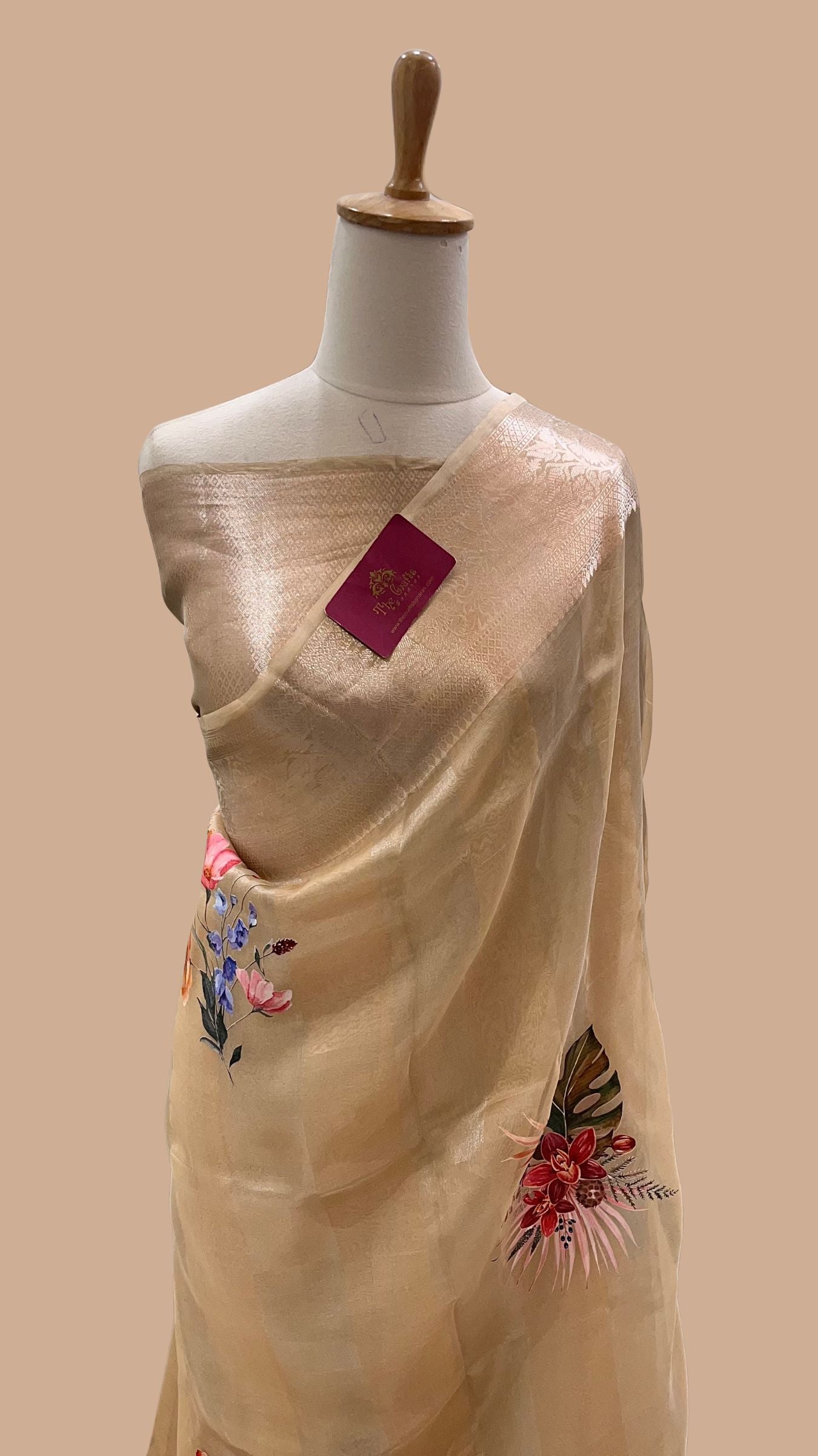 Pure Kora  Tissue Silk Banarasi Saree - with Digital Print