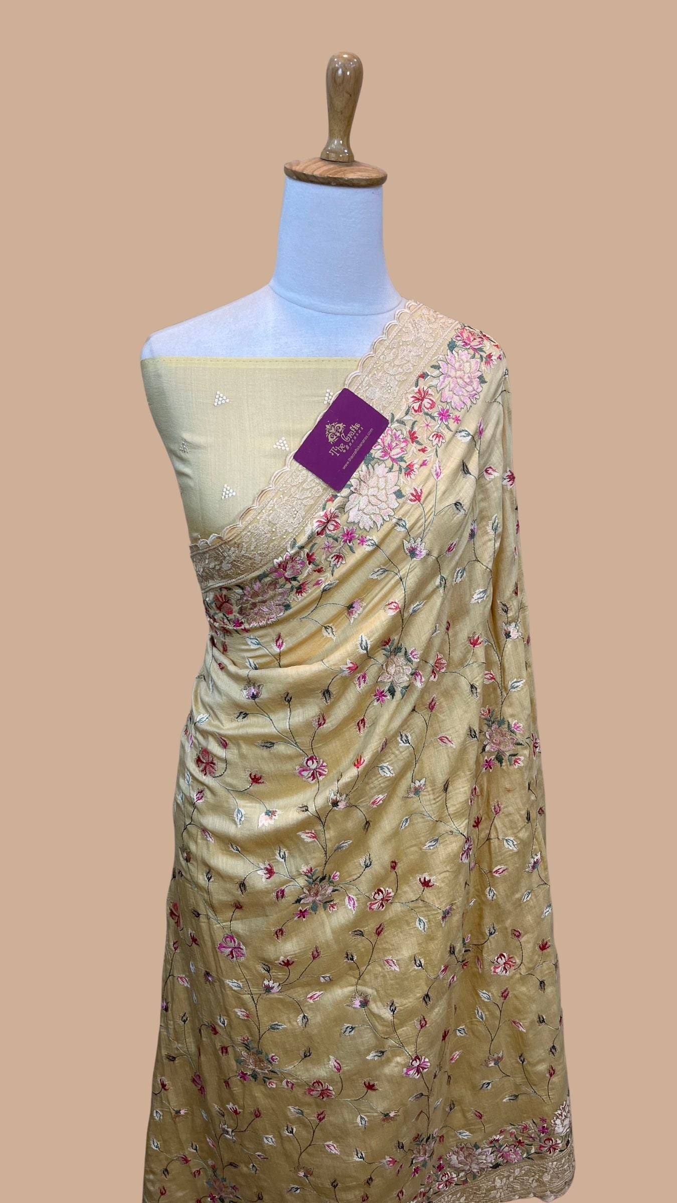 Pure Munga Silk Banarasi Saree - Chikankari all over