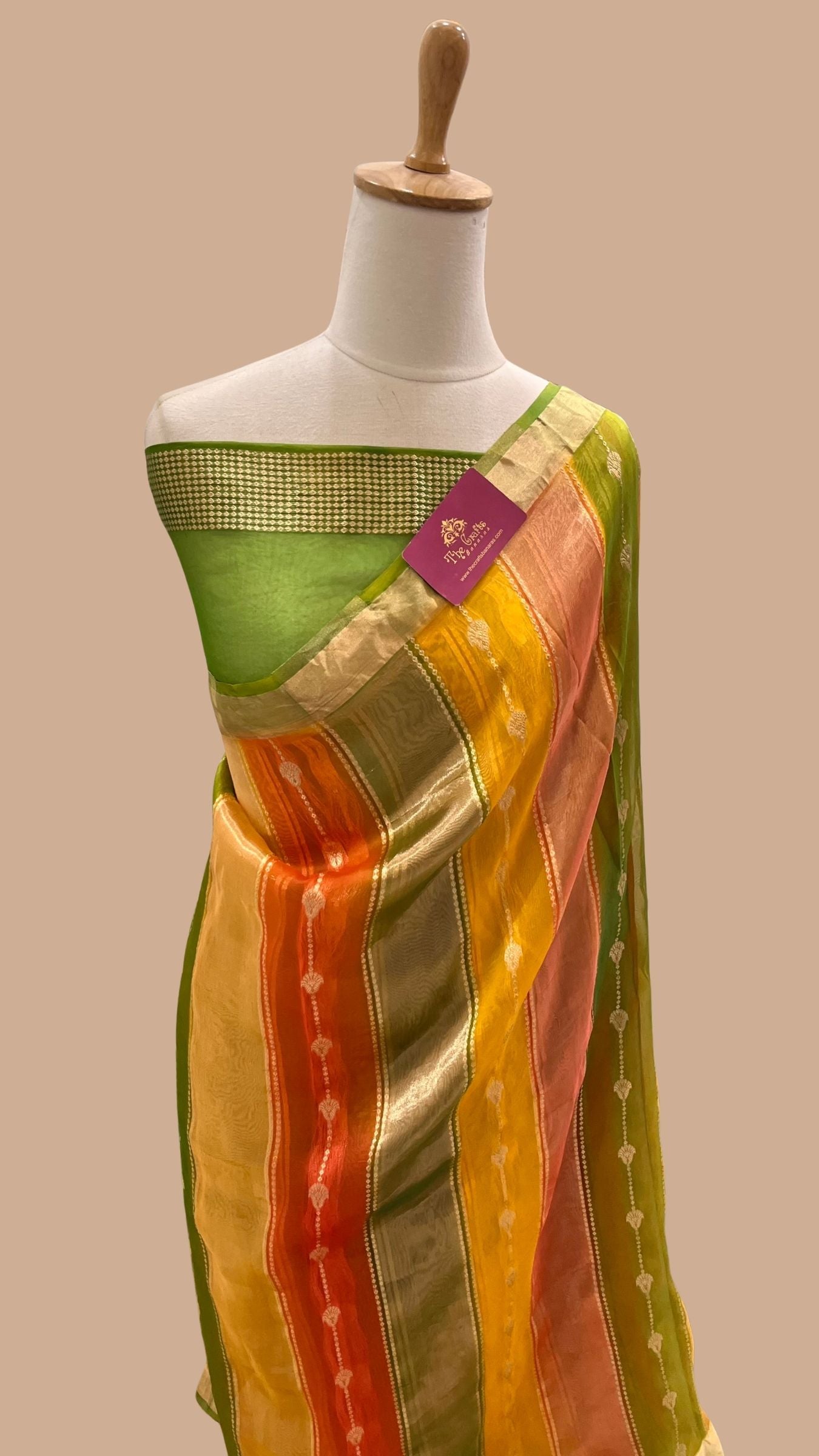 Rangkat Pure Kora Tissue Silk Handloom Banarasi Saree- Kadhua Motifs