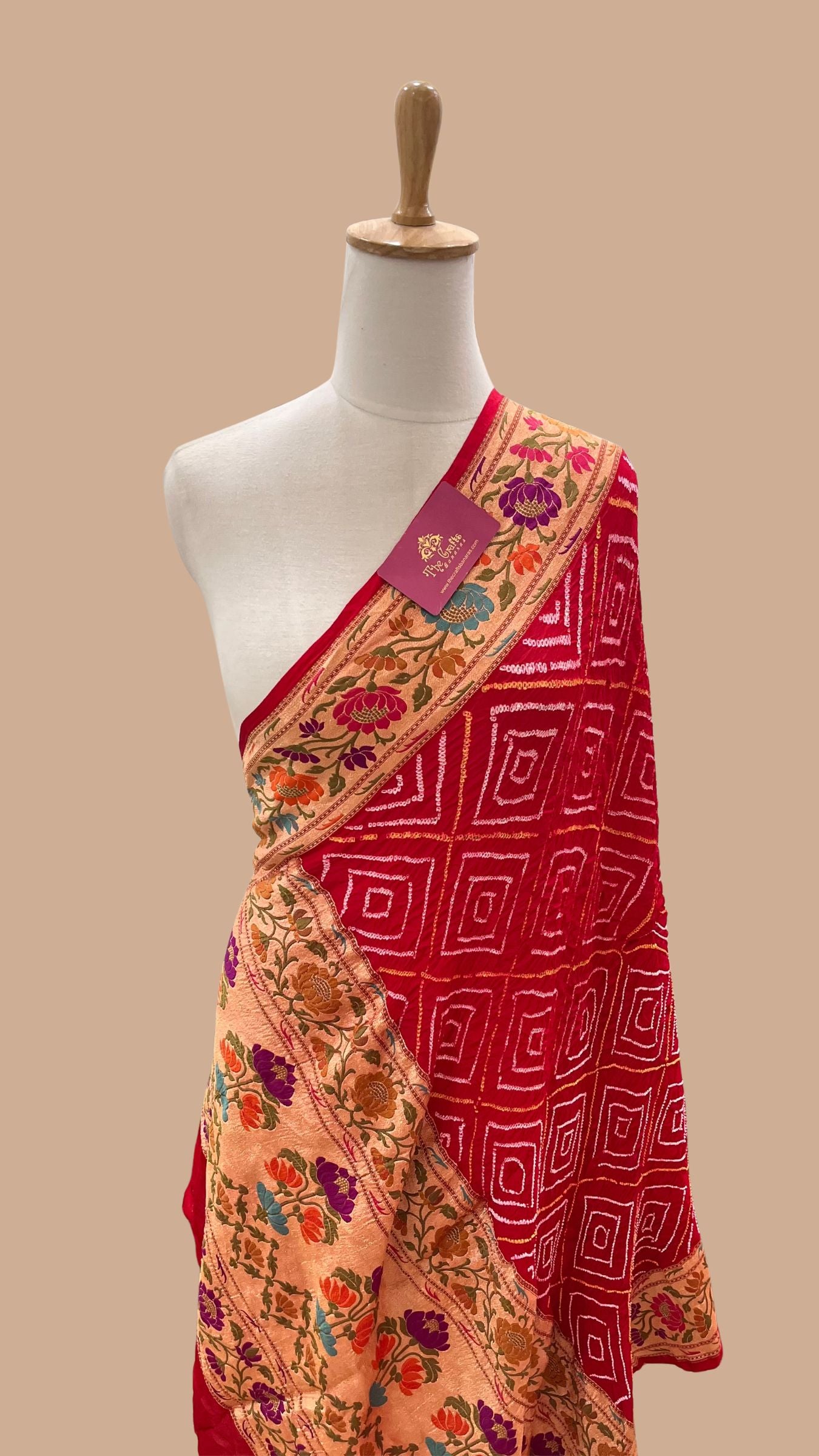 Khaddi Georgette Banarasi Handloom Bandhej Dupatta