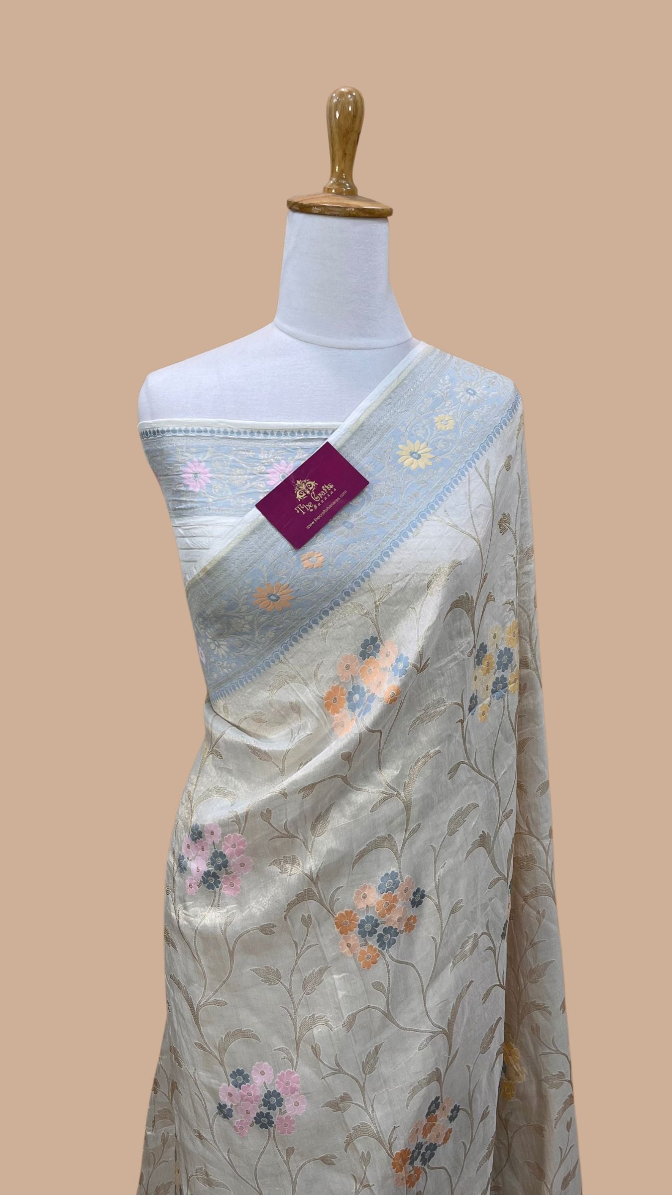 Tissue Georgette Handloom Banarasi Saree - Jaal with Meenakari