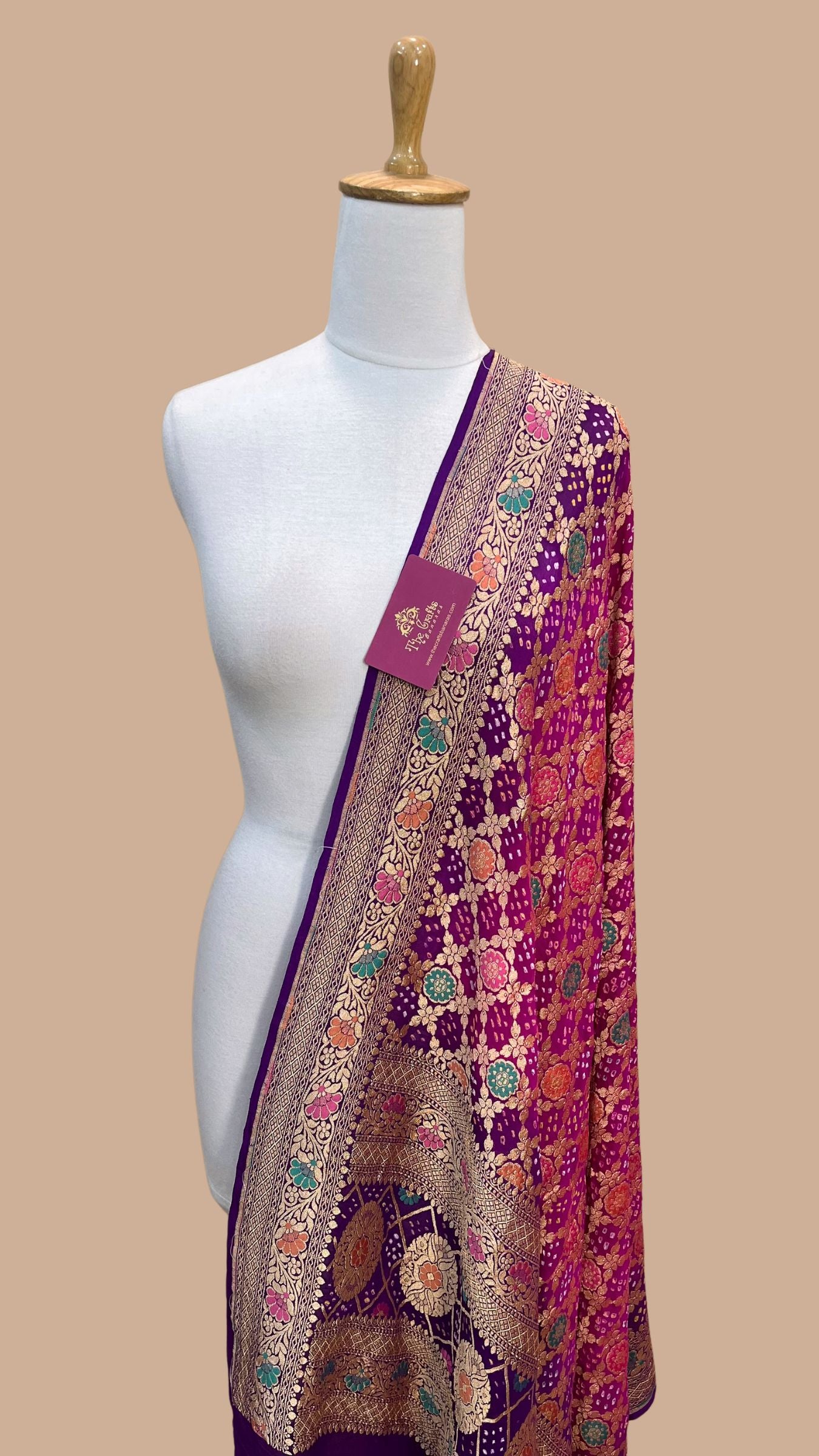 Khaddi Georgette Banarasi Handloom Bandhej Dupatta - Meenakari