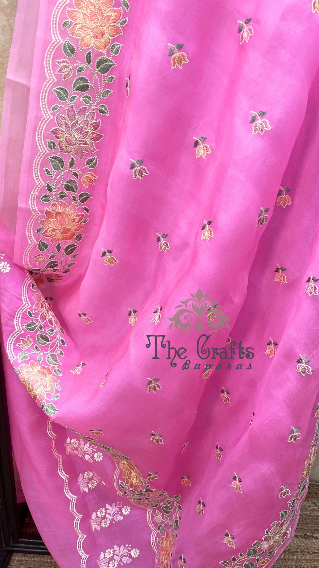 Pure Organza Silk Chikankari Handloom Banarasi Saree