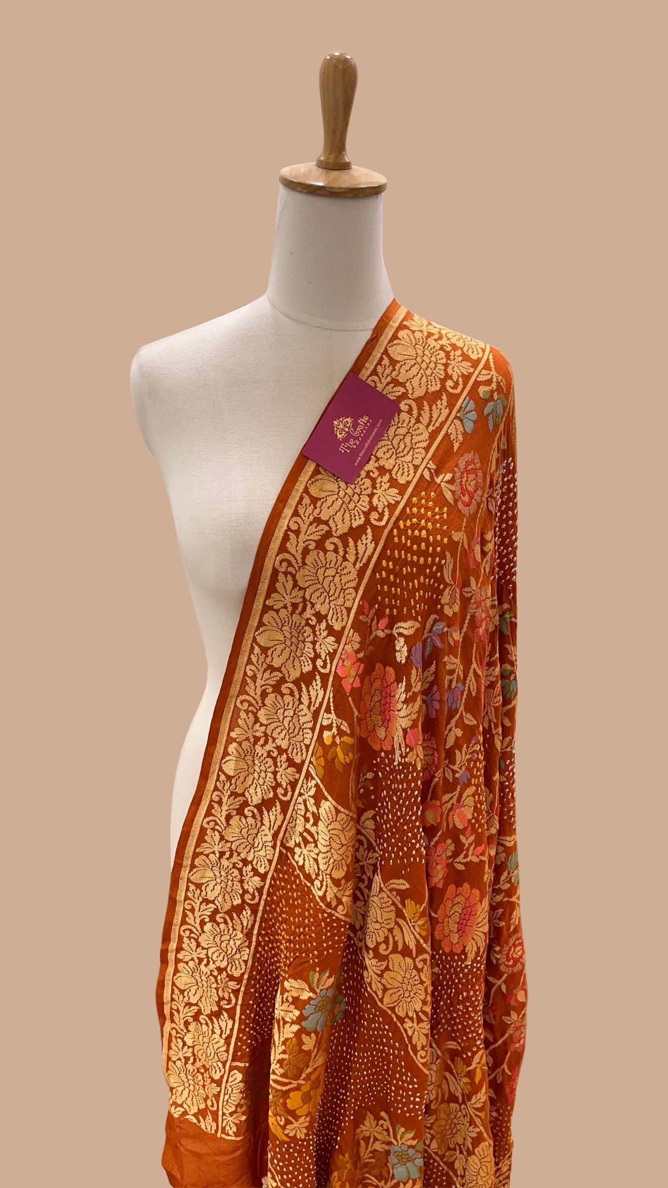 Khaddi Georgette Banarasi Handloom Bandhej Dupatta