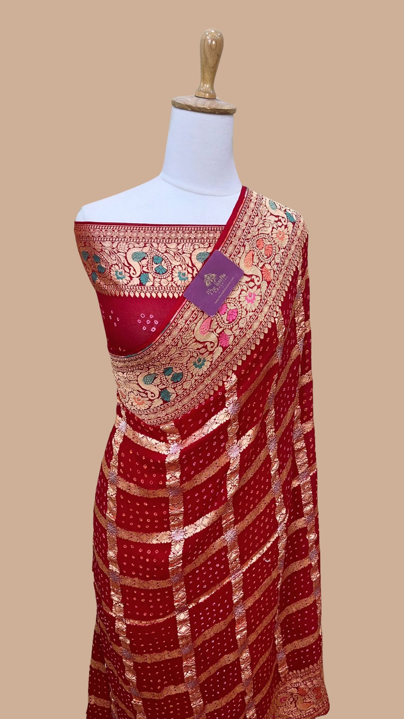 Pure Georgette Banarasi Handloom Bandhej Saree