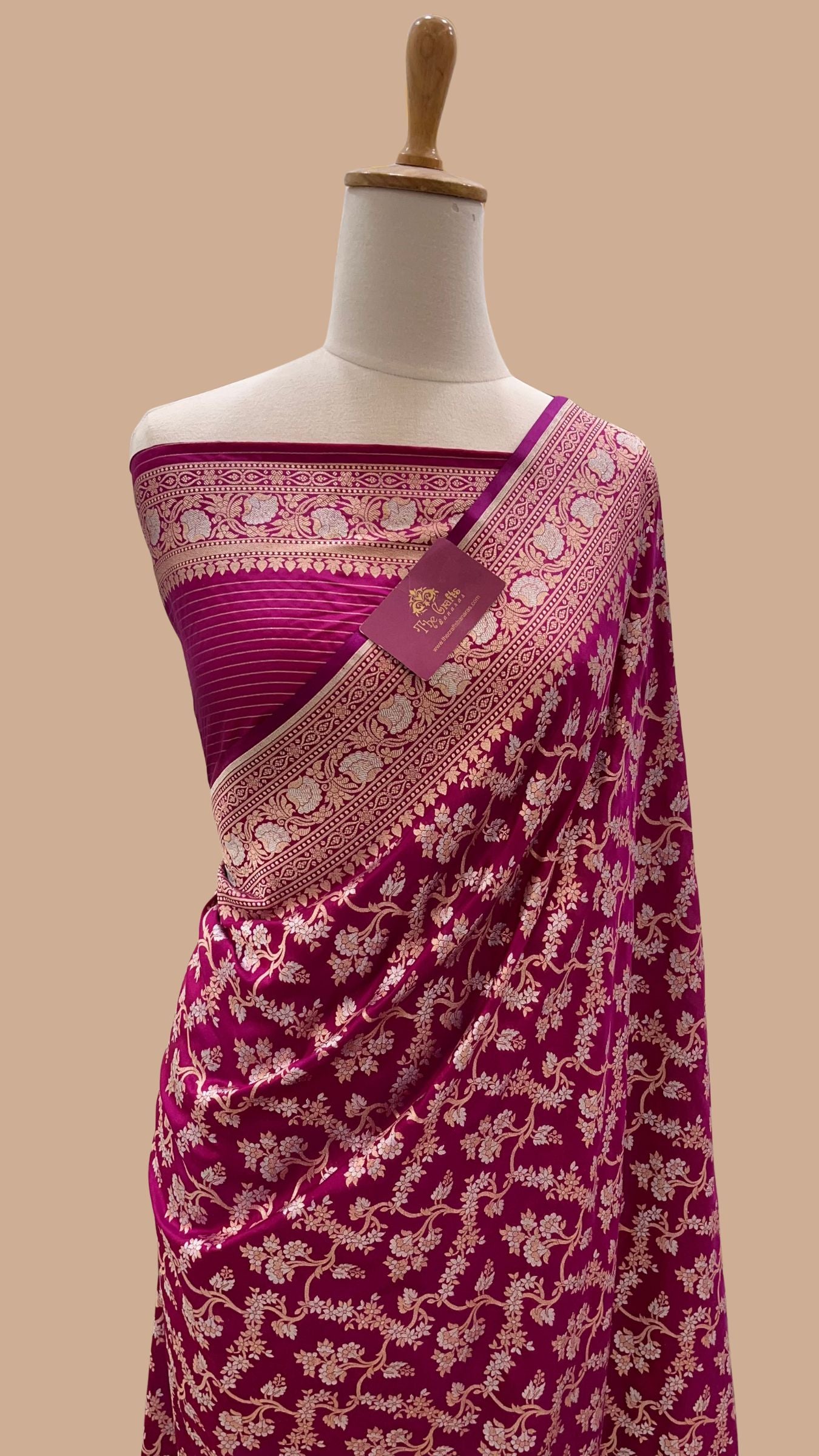 Pure Katan Silk Handloom Banarasi Saree - All Over Sona Rupa Jaal Work