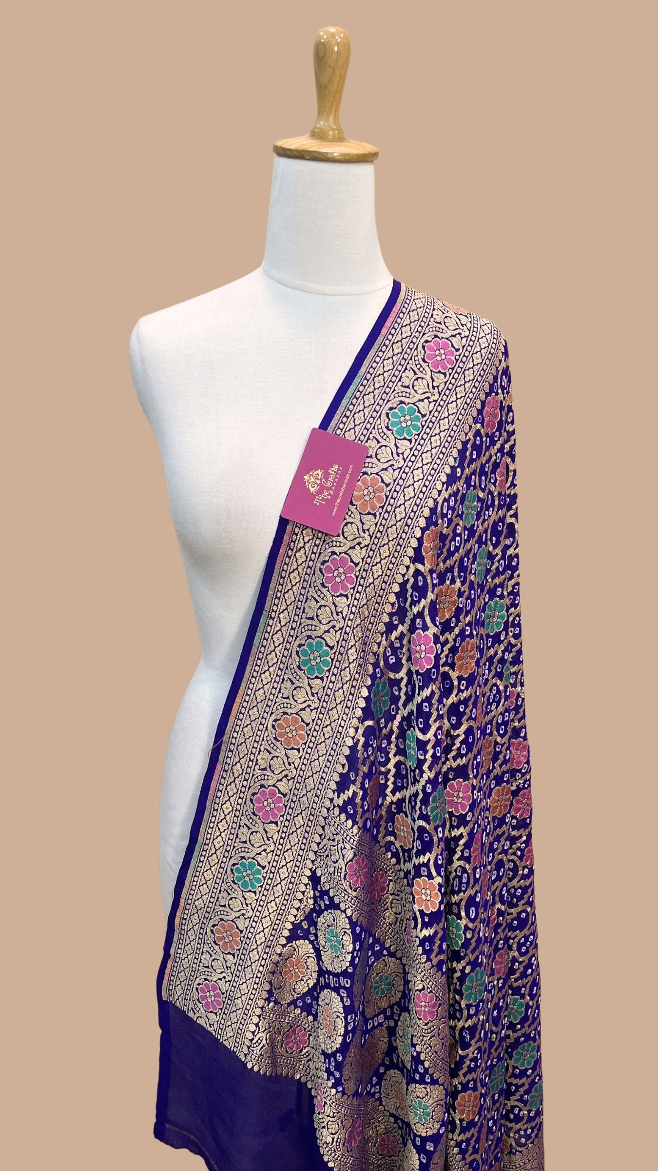 Khaddi Georgette Banarasi Handloom Bandhej Dupatta - Meenakari