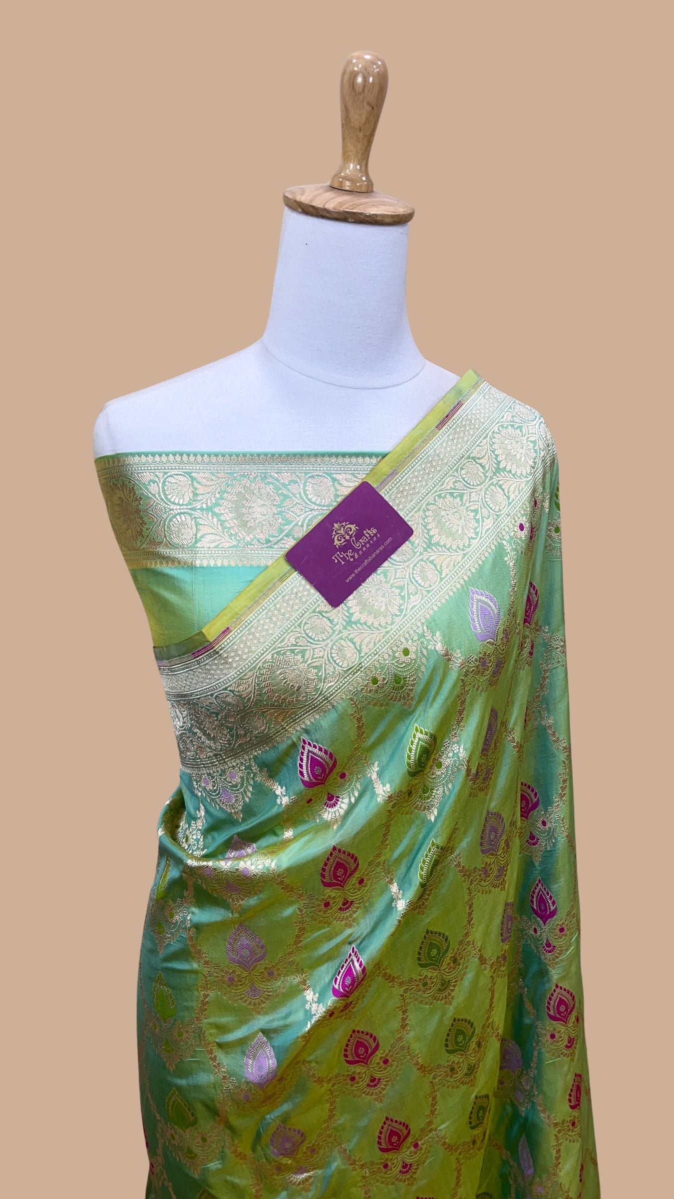 Pure Katan Silk Handloom Banarasi Saree - Jaal With Meenakari