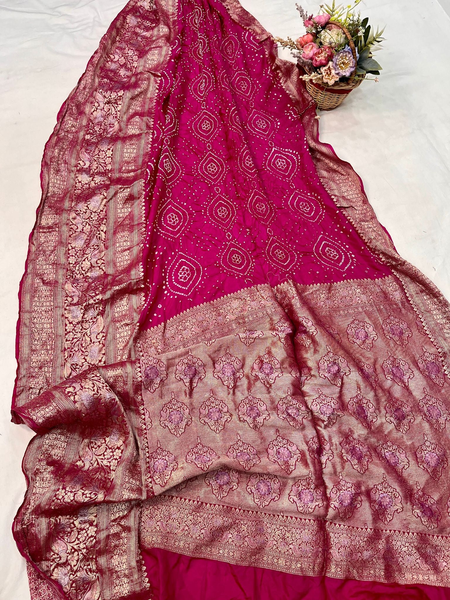 Pure Katan Silk Handloom Bandhej Banarasi Saree