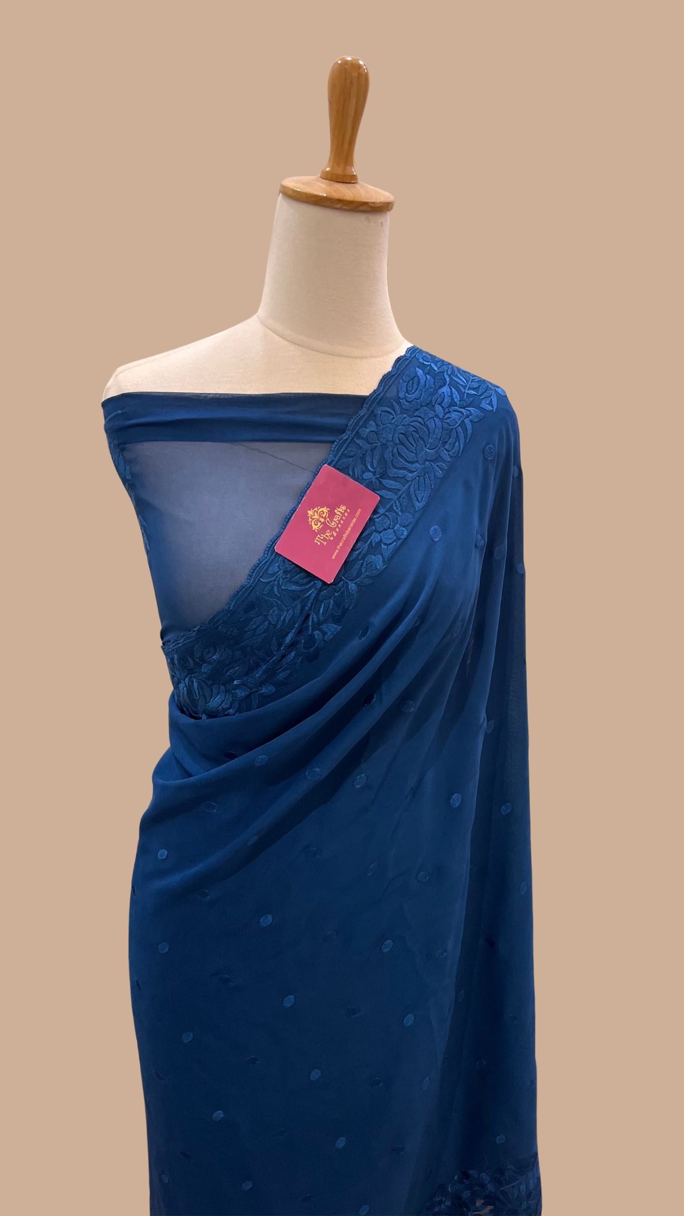 Pure Georgette Chikankari Handloom Banarasi Saree