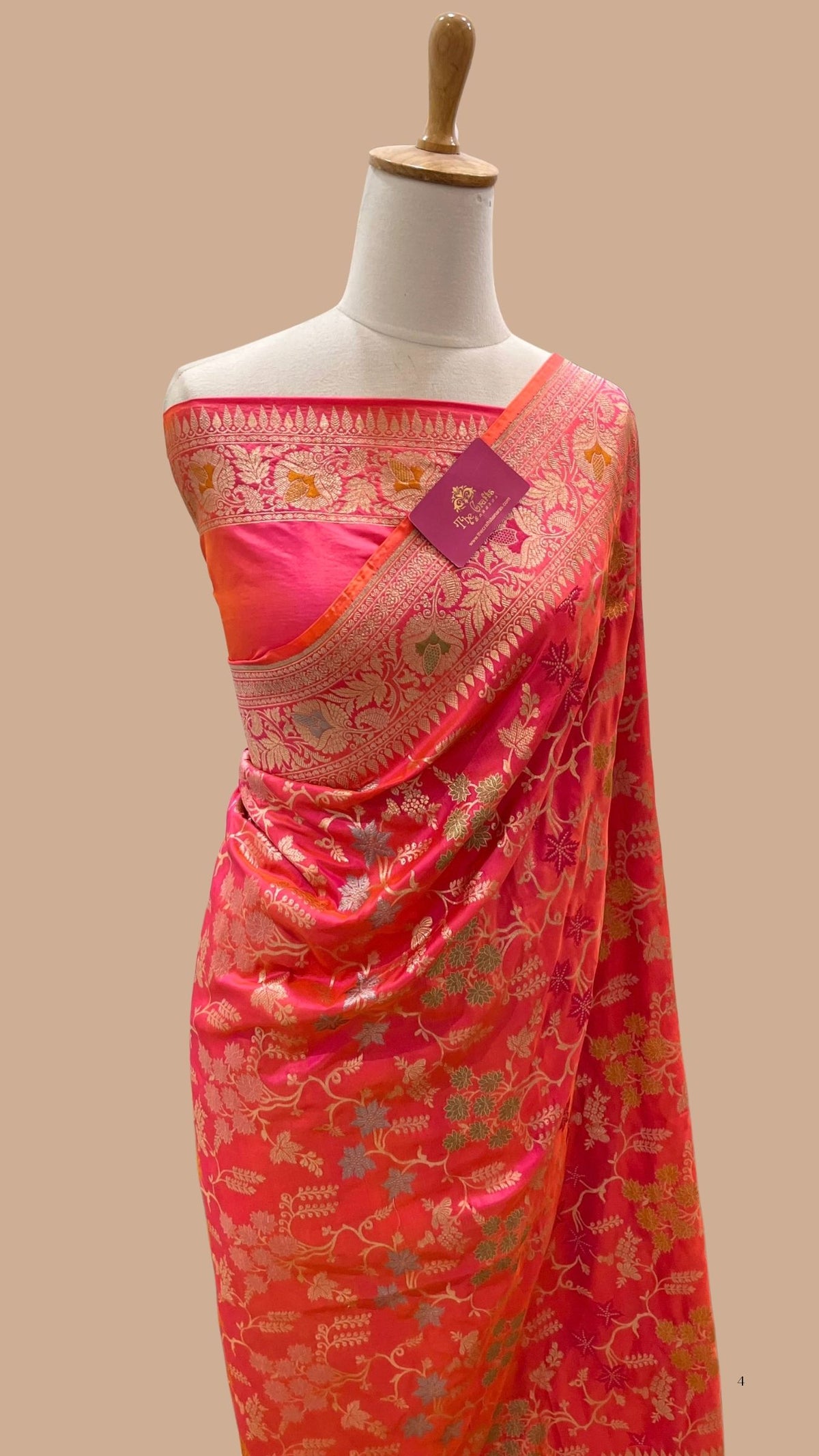 Pure Katan Silk Handloom Banarasi Saree - Jaal Work with Meenakari