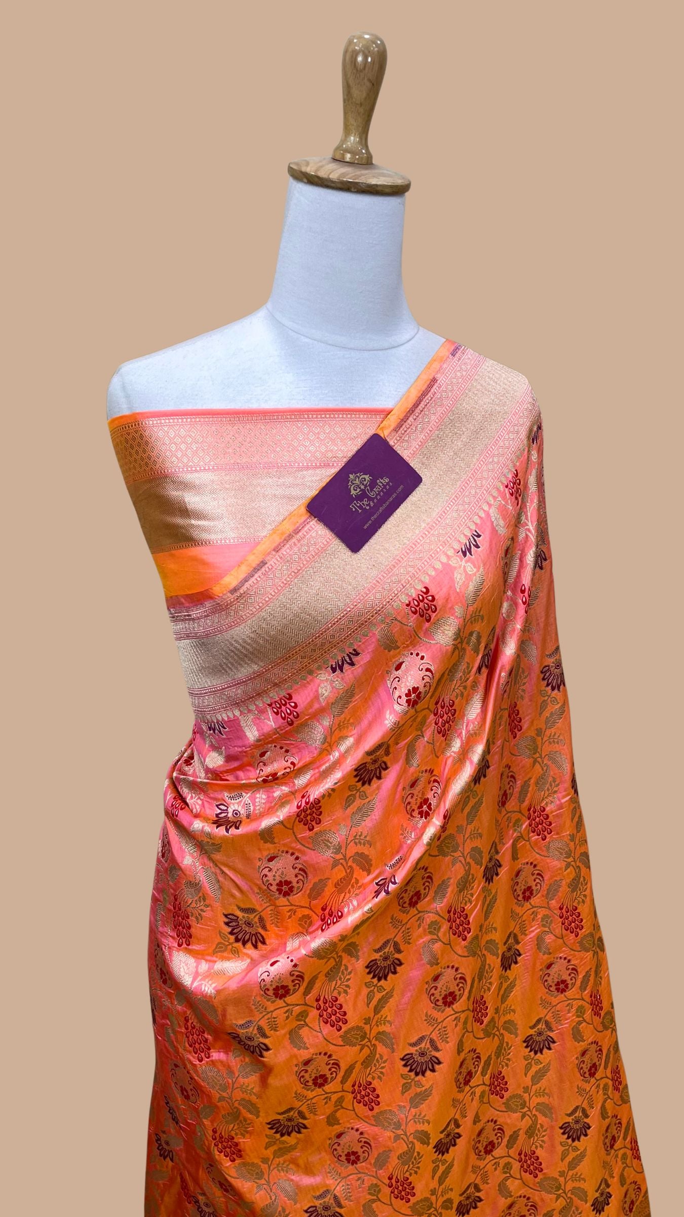 Pure Katan Silk Handloom Banarasi Saree - Jaal With Meenakari