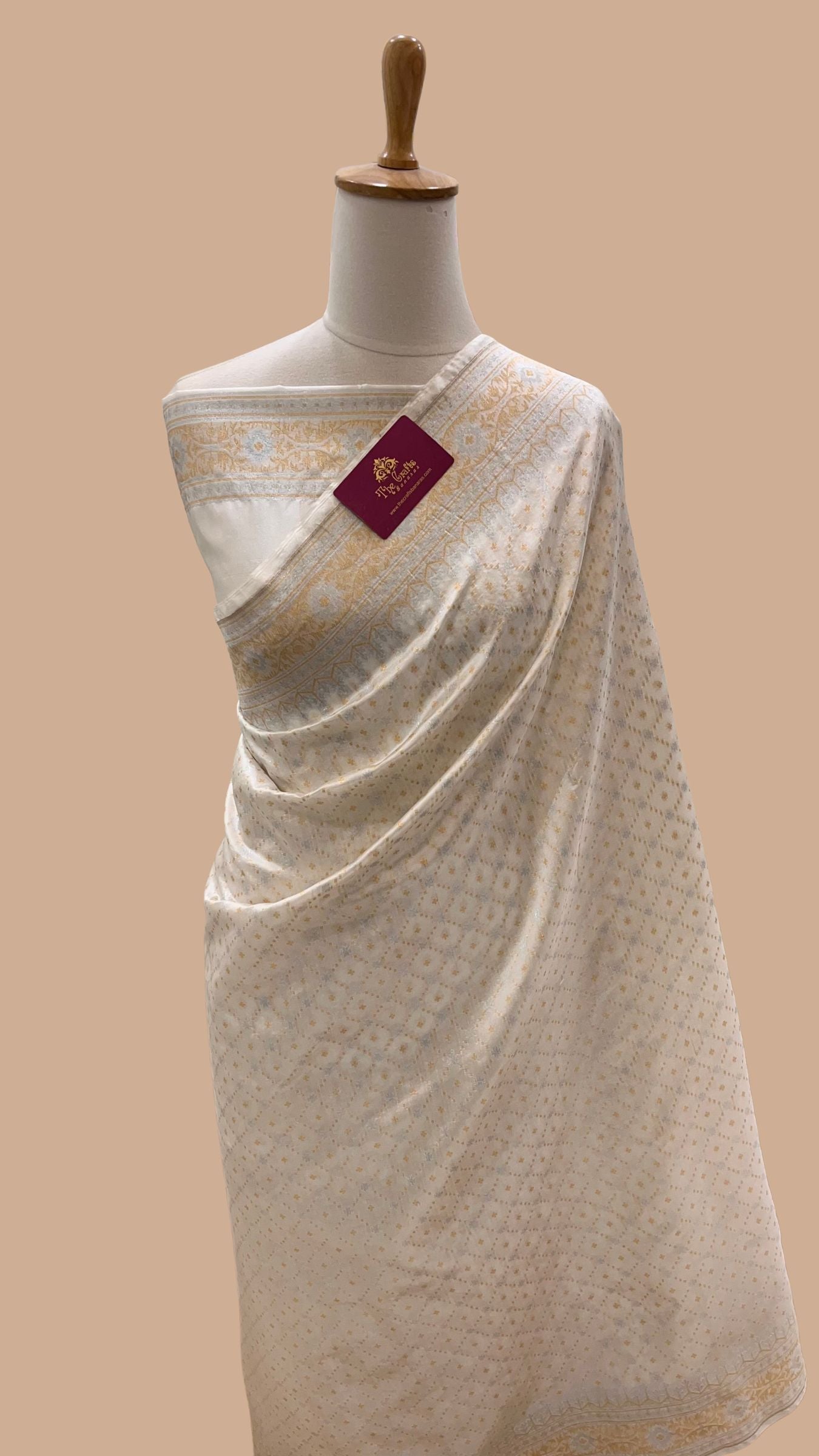 Pure Organza Silk Handloom Banarasi Saree - All over Sona Roopa Jaal work