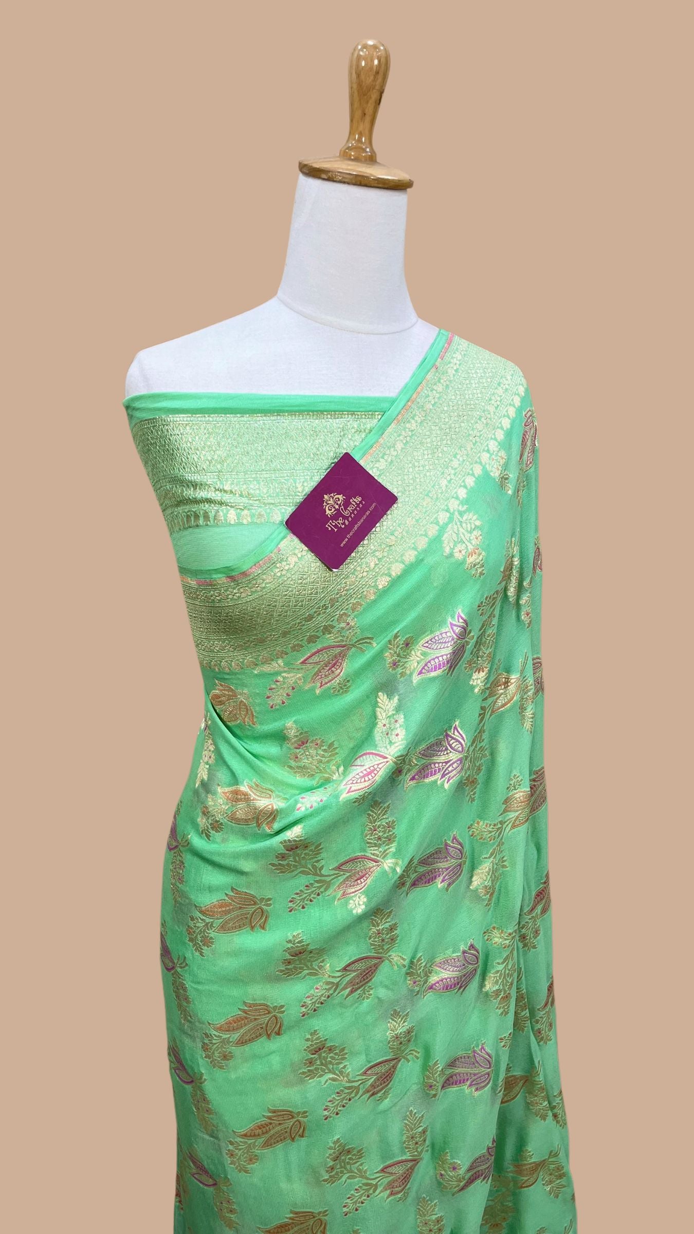 Khaddi Georgette Handloom Banarasi Saree - Jaal with Meenakar