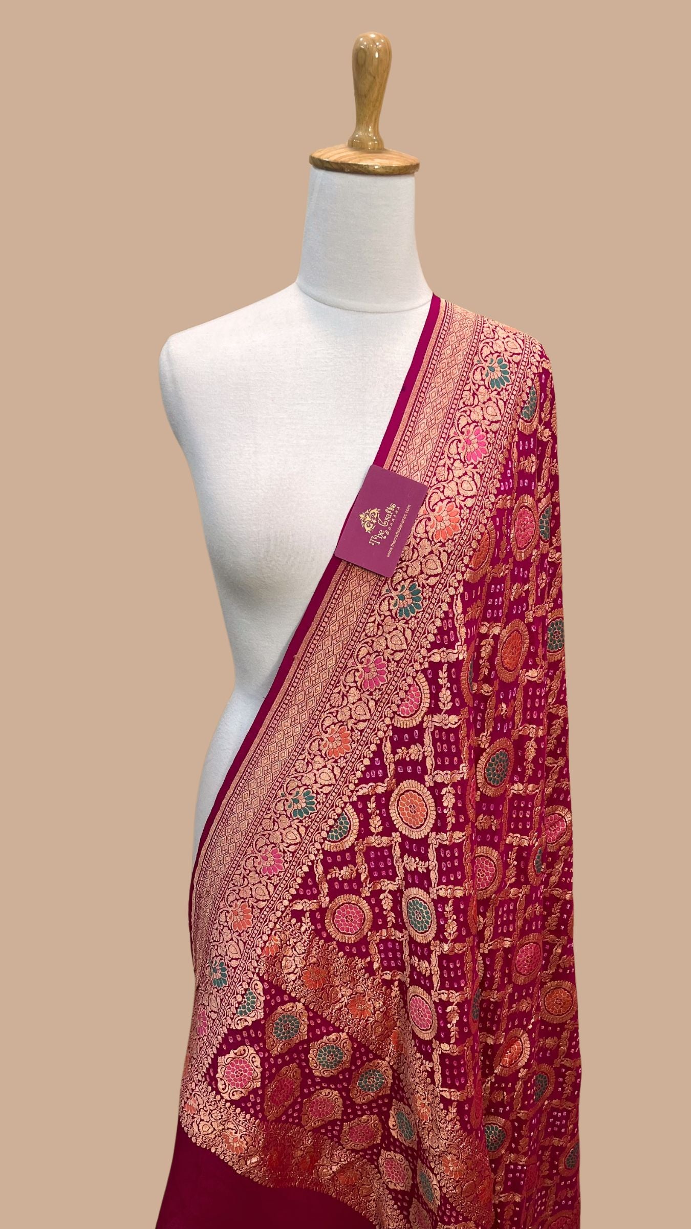 Khaddi Georgette Banarasi Handloom Bandhej Dupatta - Meenakari