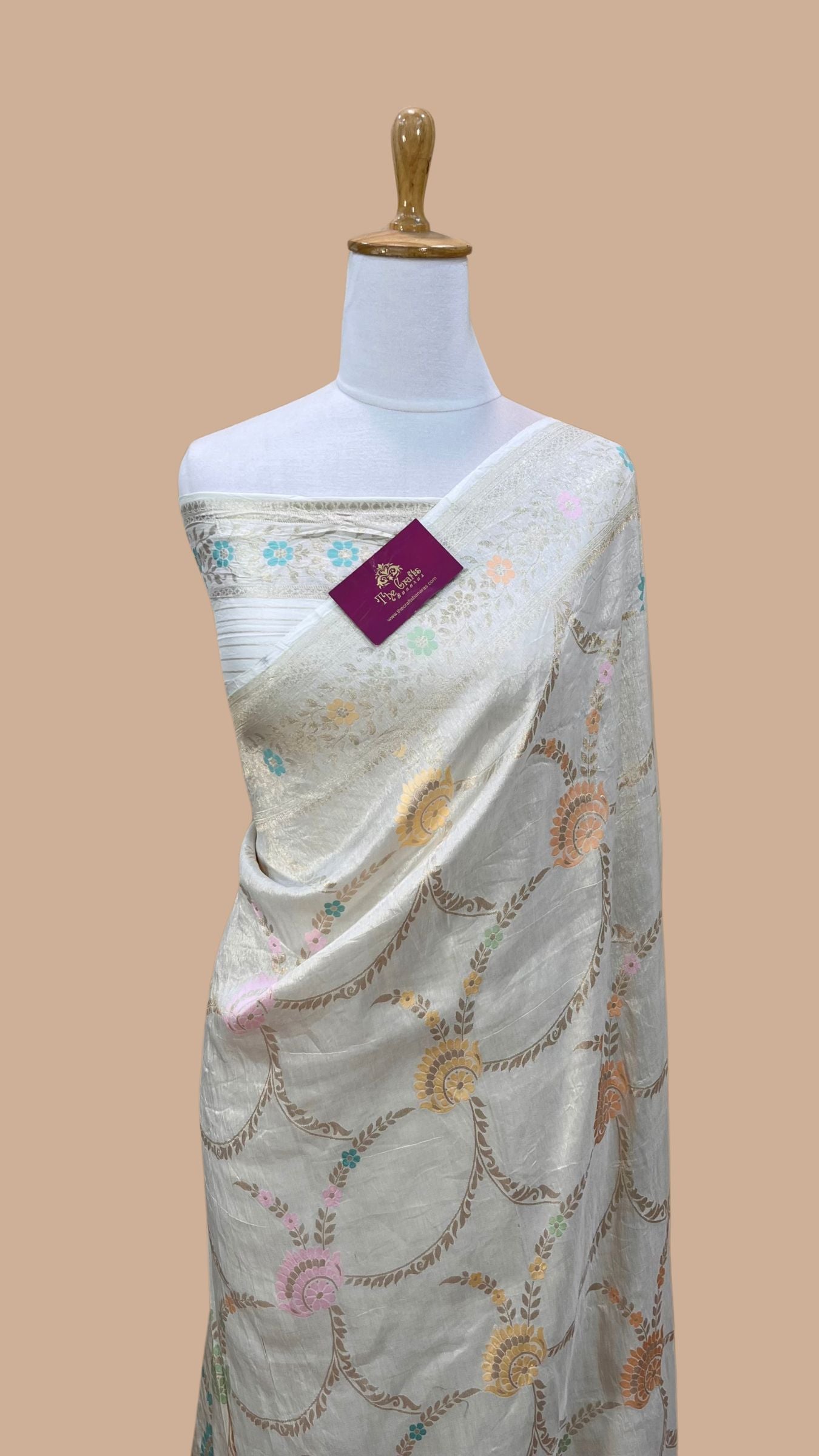 Tissue Georgette Handloom Banarasi Saree - Jaal with Meenakari