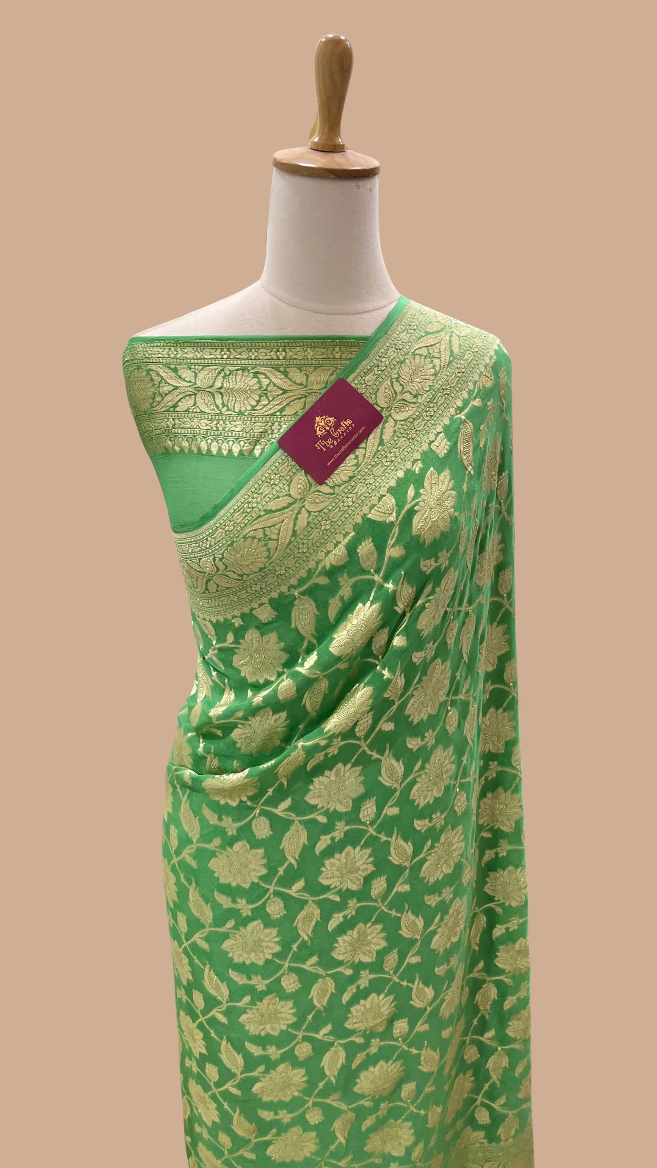 Khaddi Georgette Handloom Banarasi Saree - Water Zari