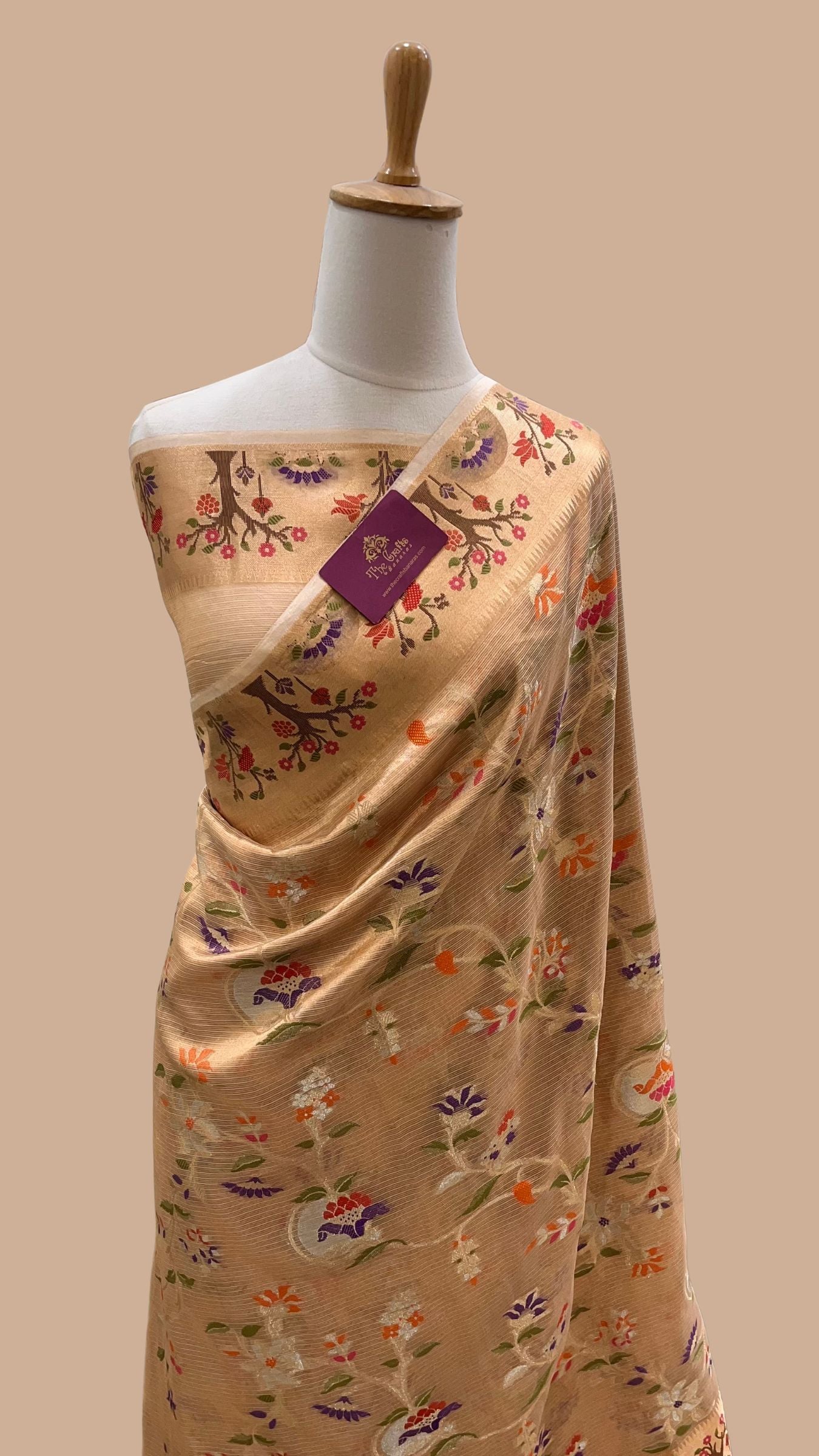 Pure Zari Kota Tissue Silk Handloom  Banarasi Saree - Meenakari