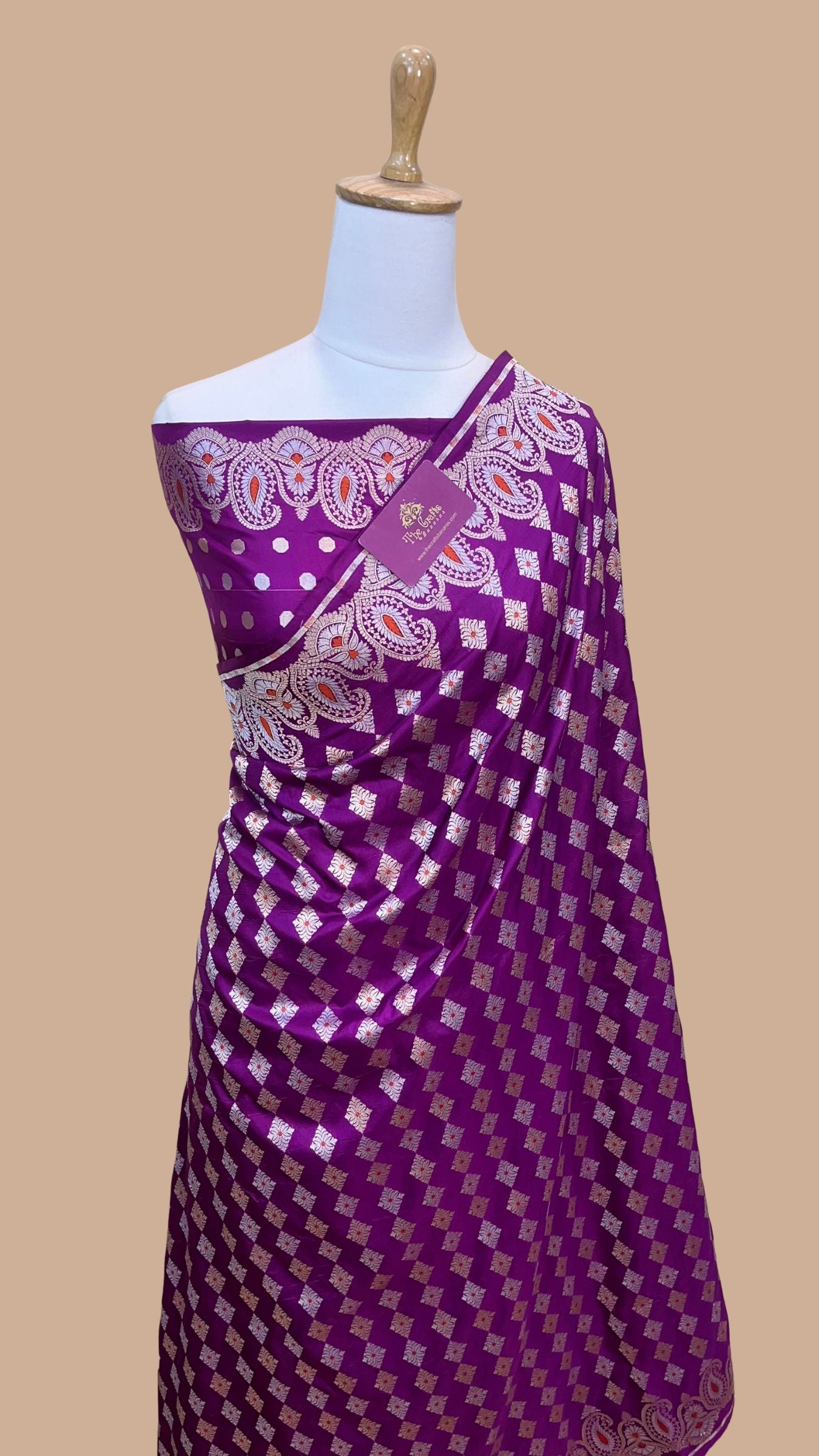 Pure Katan Silk Handloom Banarasi Saree - With Sona Rupa Stripes